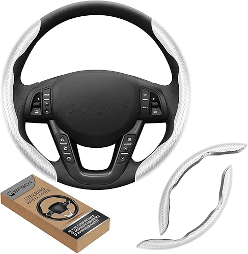 Vista 12 de GSPSCN Funda de volante universal de fibra de carbono para automóvil antideslizante, funda de volante de mariposa, protector de volante segmentado