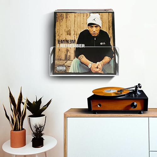 Miniatura 5 de Almacenamiento de discos de vinilo, soporte para exhibición de discos de pared, estante de álbum de vinilo acrílico, se adapta a 40 álbumes, color
