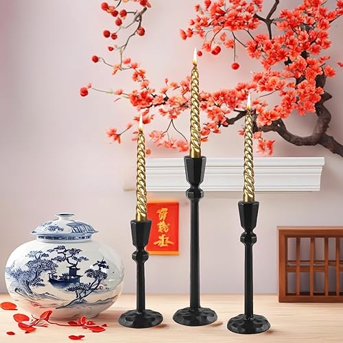 Miniatura 7 de Portavelas cónicos, juego de 3 portavelas, soporte decorativo de hierro negro para velas de cera, boda, comedor, fiesta, Navidad y cumpleaños