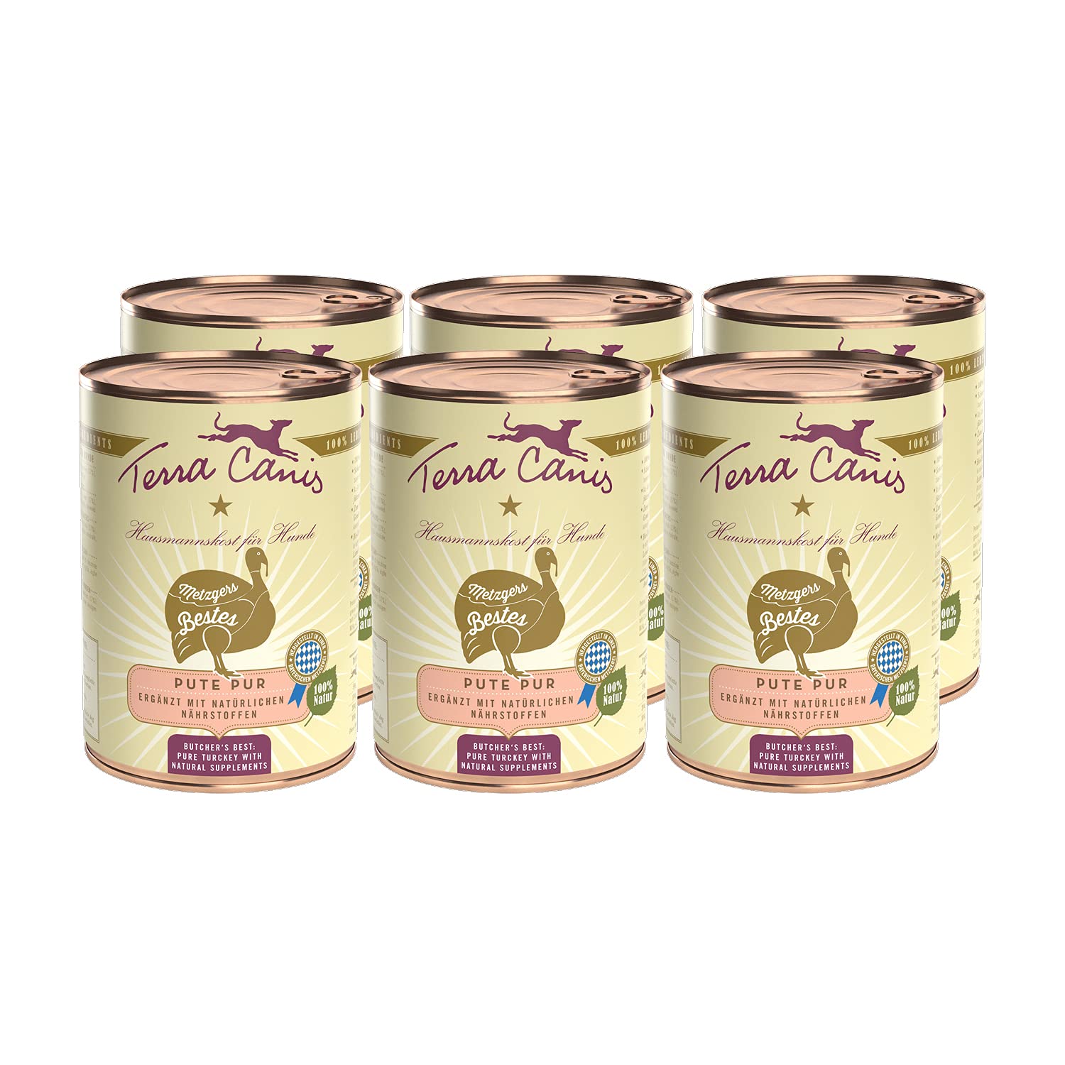 Terra Canis Pure Dinde avec cœur & Foie de Dinde - Nourriture Humide Metzgers Bestes, 6x400g I Aliments pour Chiens 1re qualité 100% aux Standards de l’Alimentation Humaine I Riche & sans céréales