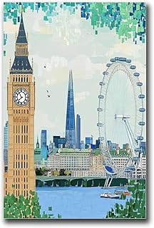 YX Tide Canvas Art Poster Big Ben and London Eye Wall Art Print Kitchen and Dining Room Wall Decoration 16x24inch