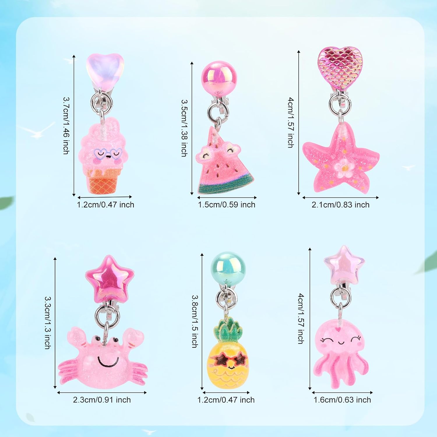 6 Pairs Colorful Clip on Drop Earrings Set, Resin No Pierced Design Kids Child Dangle Earrings Cute Butterfly Ear Clips for Children Toddler Party Daily Wearing Princess Jewelry - Image 2