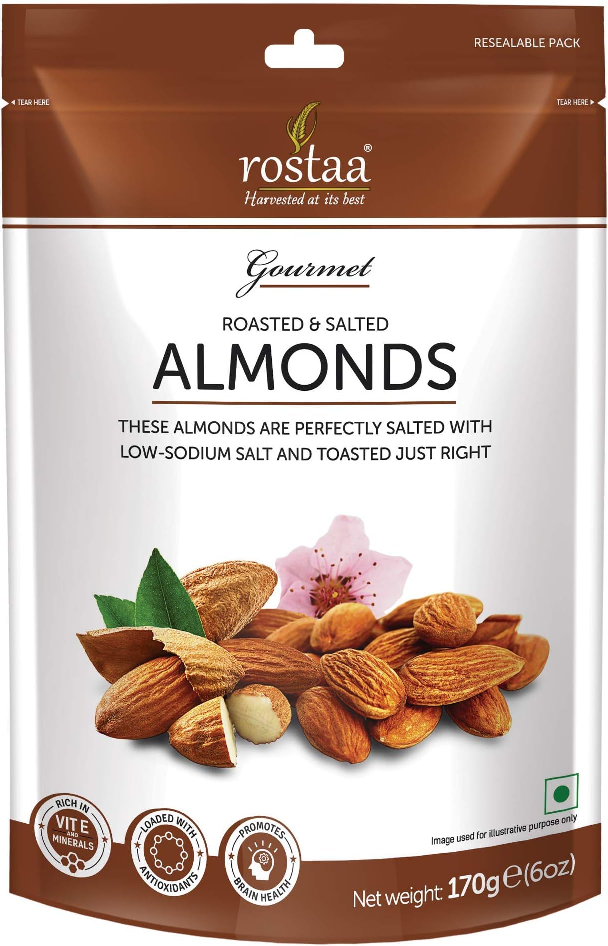 Rostaa Roasted Salted Almonds, 200g