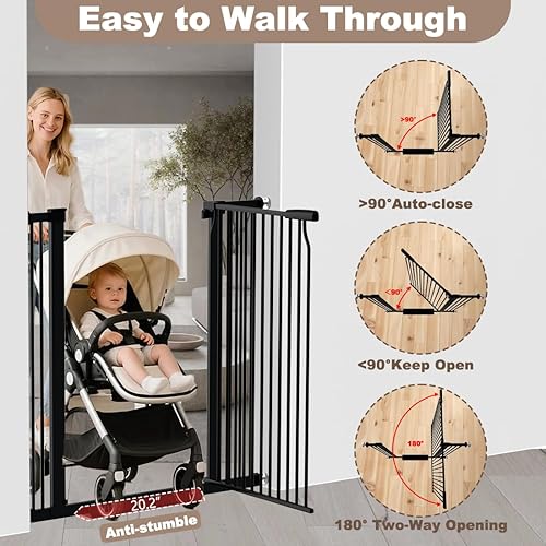 Miniatura 5 de Puerta de bebé extra alta de 40.55 pulgadas para puertas, puerta para perros de 40.6 a 49.1 pulgadas de ancho para interiores, para caminar a través