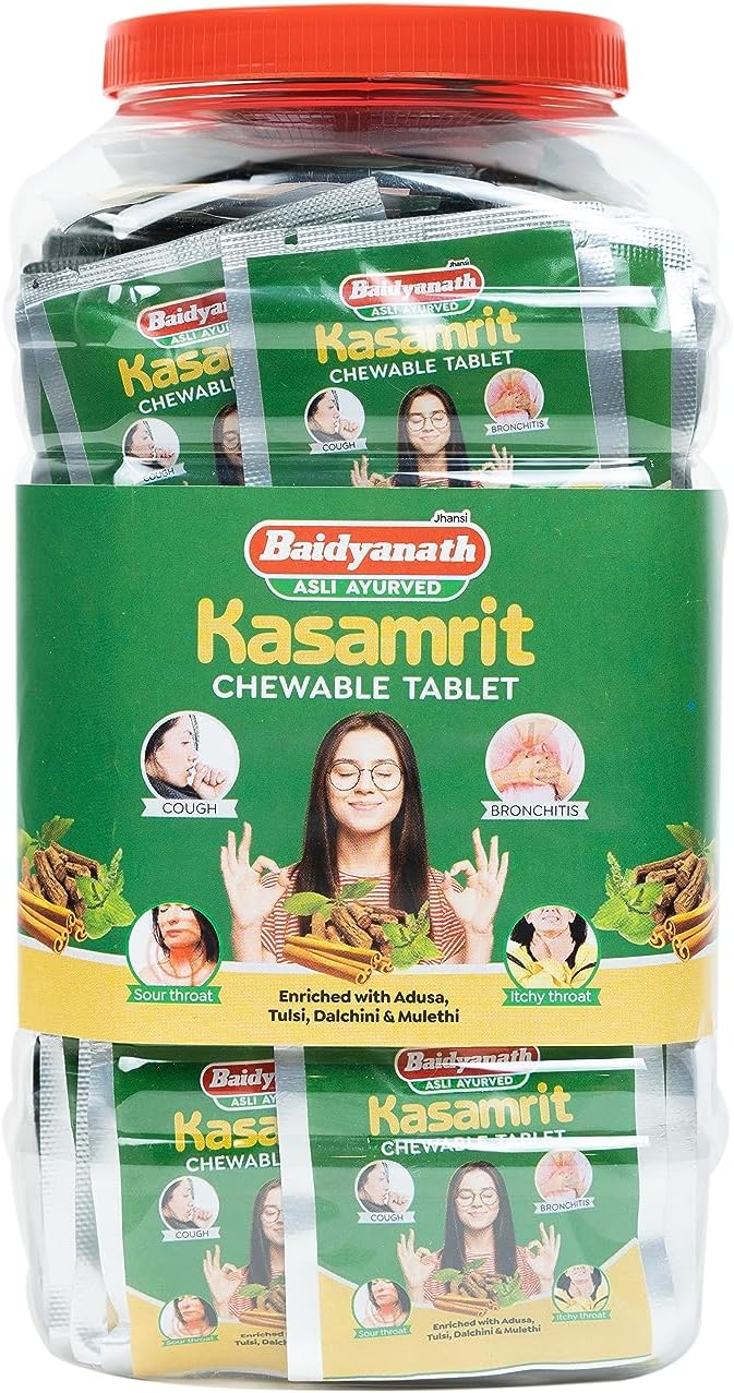 Baidyanath Kasamrit Chewable Tablet | Helpful in Cough, Sore throat | 100 pack |