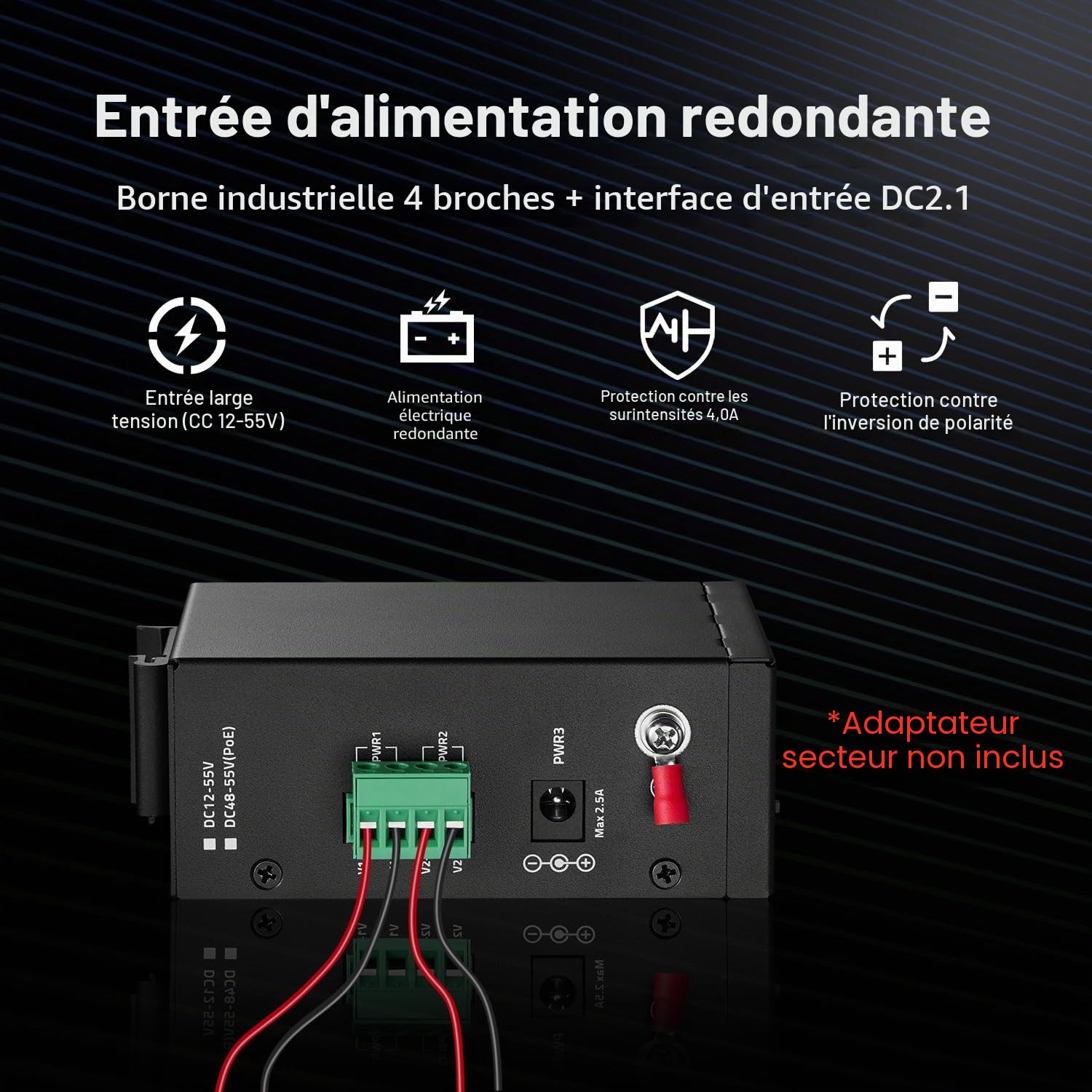 MokerLink Commutateur rail DIN industriel à 8 ports, 8 ports Ethernet 10/100 Mbit/s, portée 250 m, rail DIN en métal et support mural inclus