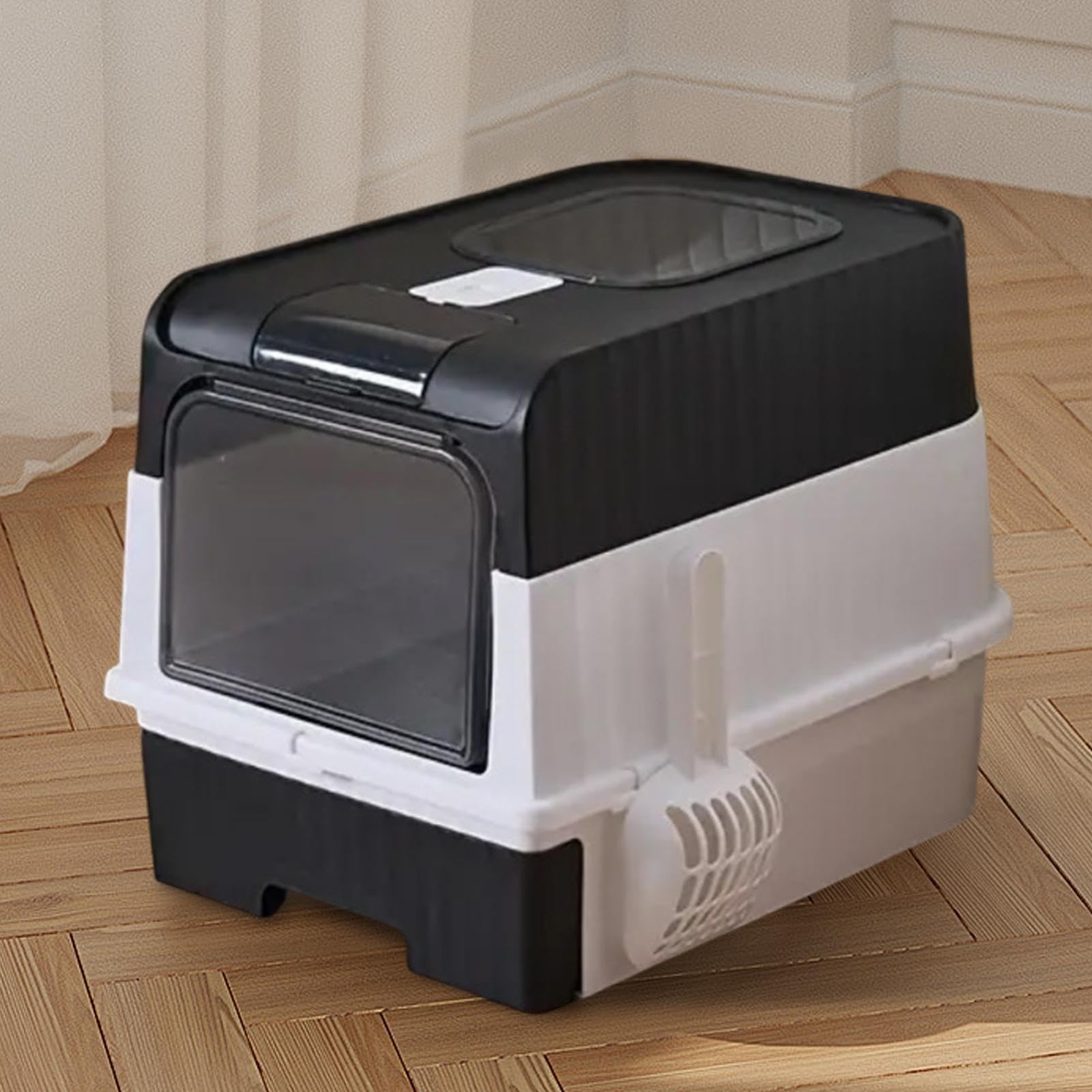 Lettiere per Gatti Lettiera Grande per Gatti | con Integrata, Controllo Odori, Coperchio Pieghevole, Design Compatto e Setaccio per Posizionamento ad Angolo