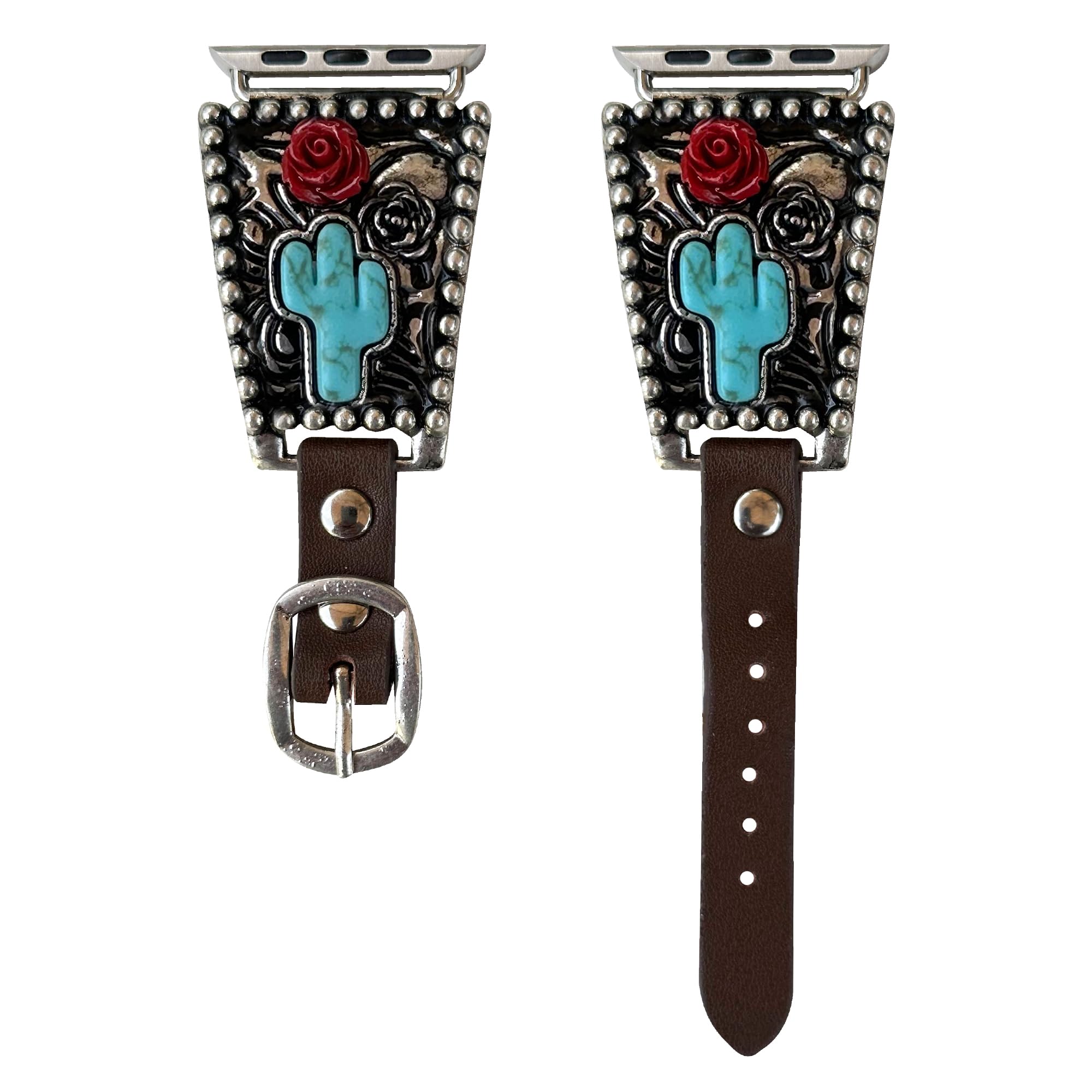 Wonderent Western Trapezoid Watchband for Apple Watch Size 38mm, 40mm, 41mm, 42mm, 44mm, 45mm and Series 9,8,7,6,5,4 and SE (38/40/41MM, CACTUS)