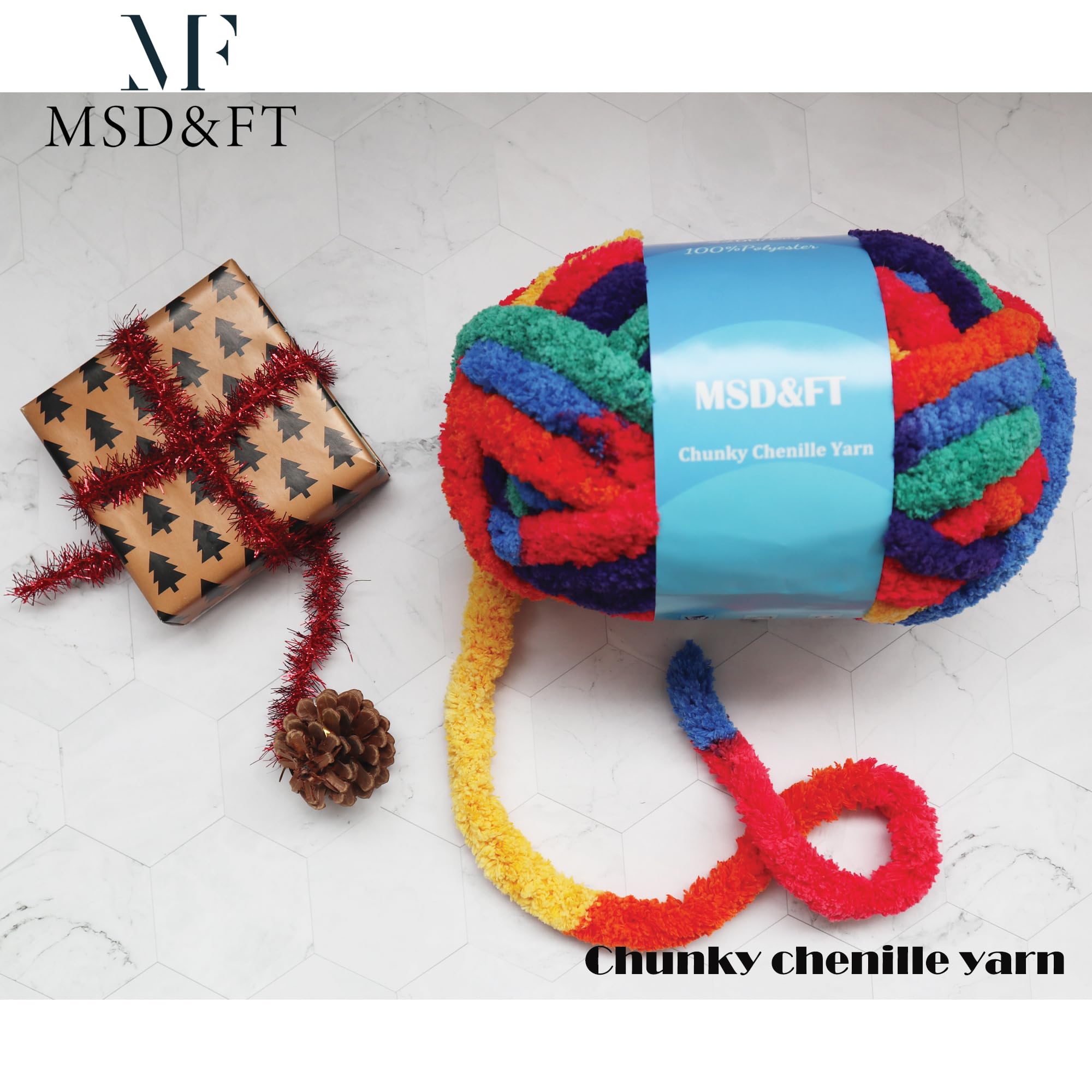 MSD&FT 22 Pack Chunky Chenille Yarn Kit - 1100g Ultra-Soft Velvet Yarn For Blankets & Amigurumi