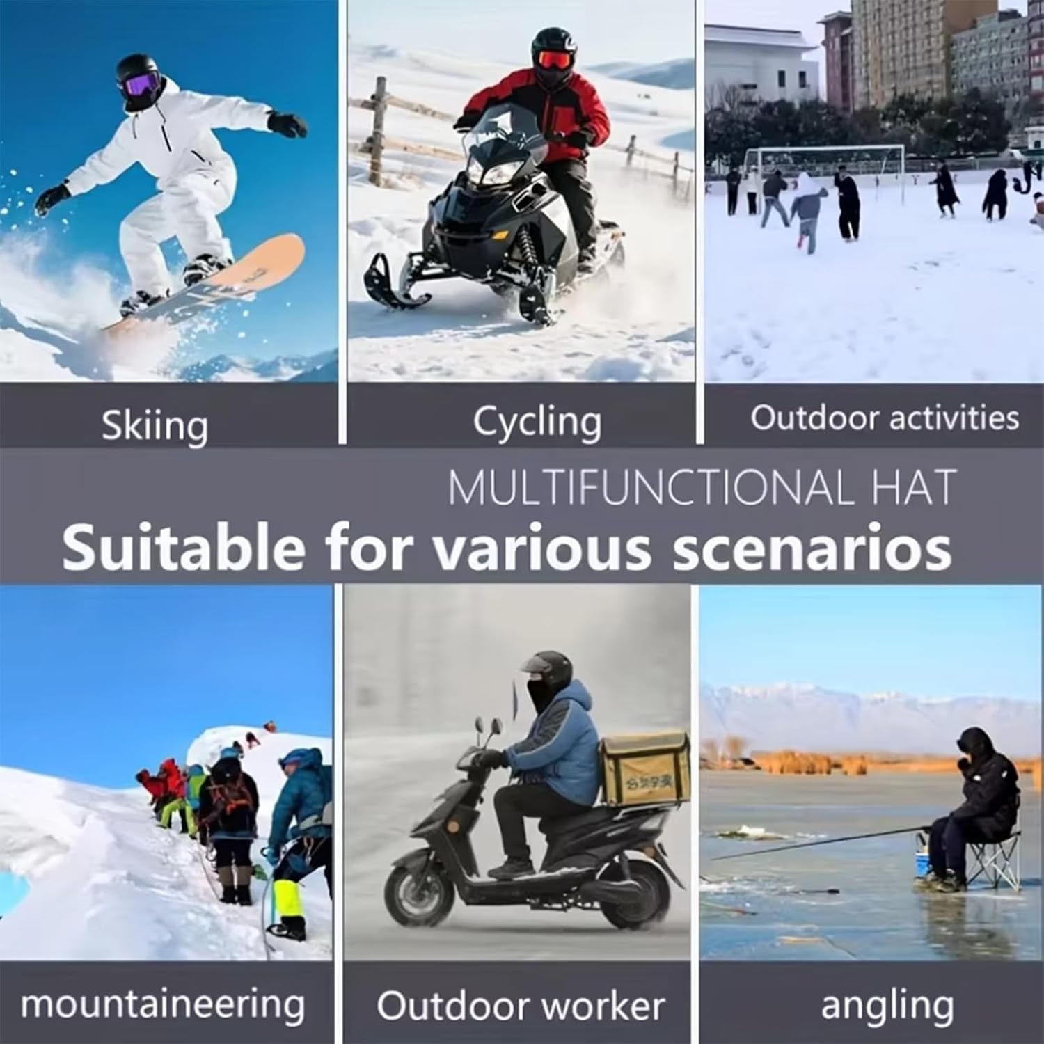 Outdoor Winter Warm Hat Neckband Integrated Cycling Mask, Unisex Fleece Balaclava Ski Mask Windproof Sports Head Cover