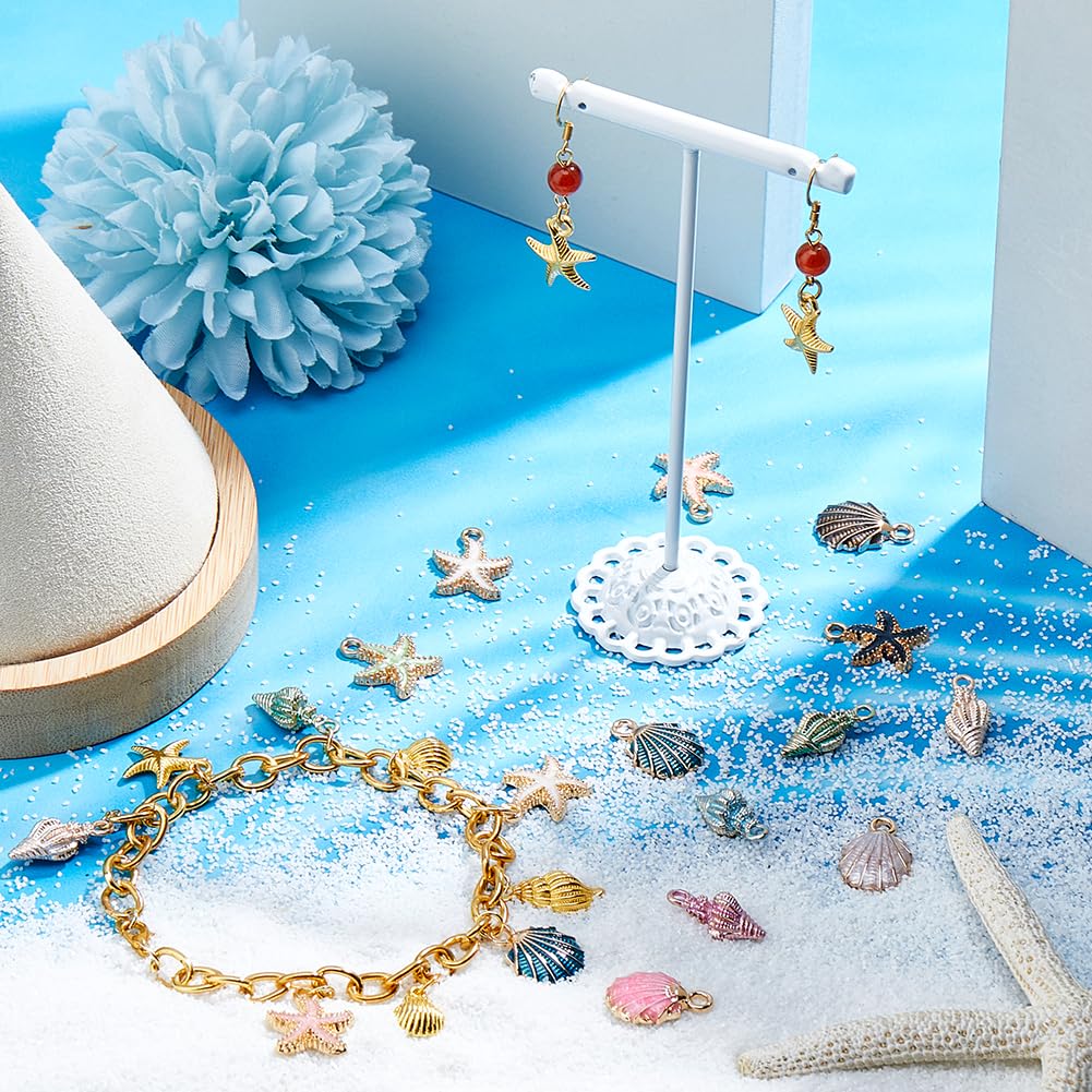 DICOSMETIC 90 pezzi 18 Stili Charms Oceano Bulk Pendenti Spiaggia in Lega di Animali Marini Conchiglia Stella di Mare Conchiglia Colorato per la Produzione di Gioielli