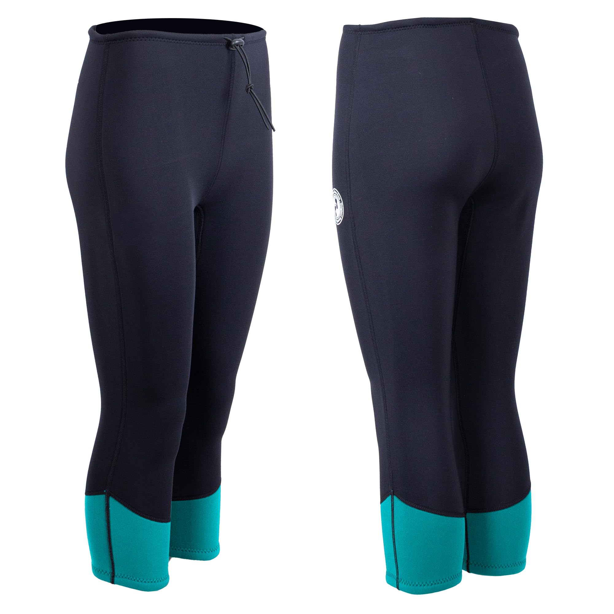 Two Bare Feet Women's Harmony 3/4 Length Capri Wetsuit Pants – 3mm Neoprene Wetsuit Bottoms for Swimming, Surfing, Paddleboarding & Water Sports – Flexible & Lightweight (Black/Teal, S)