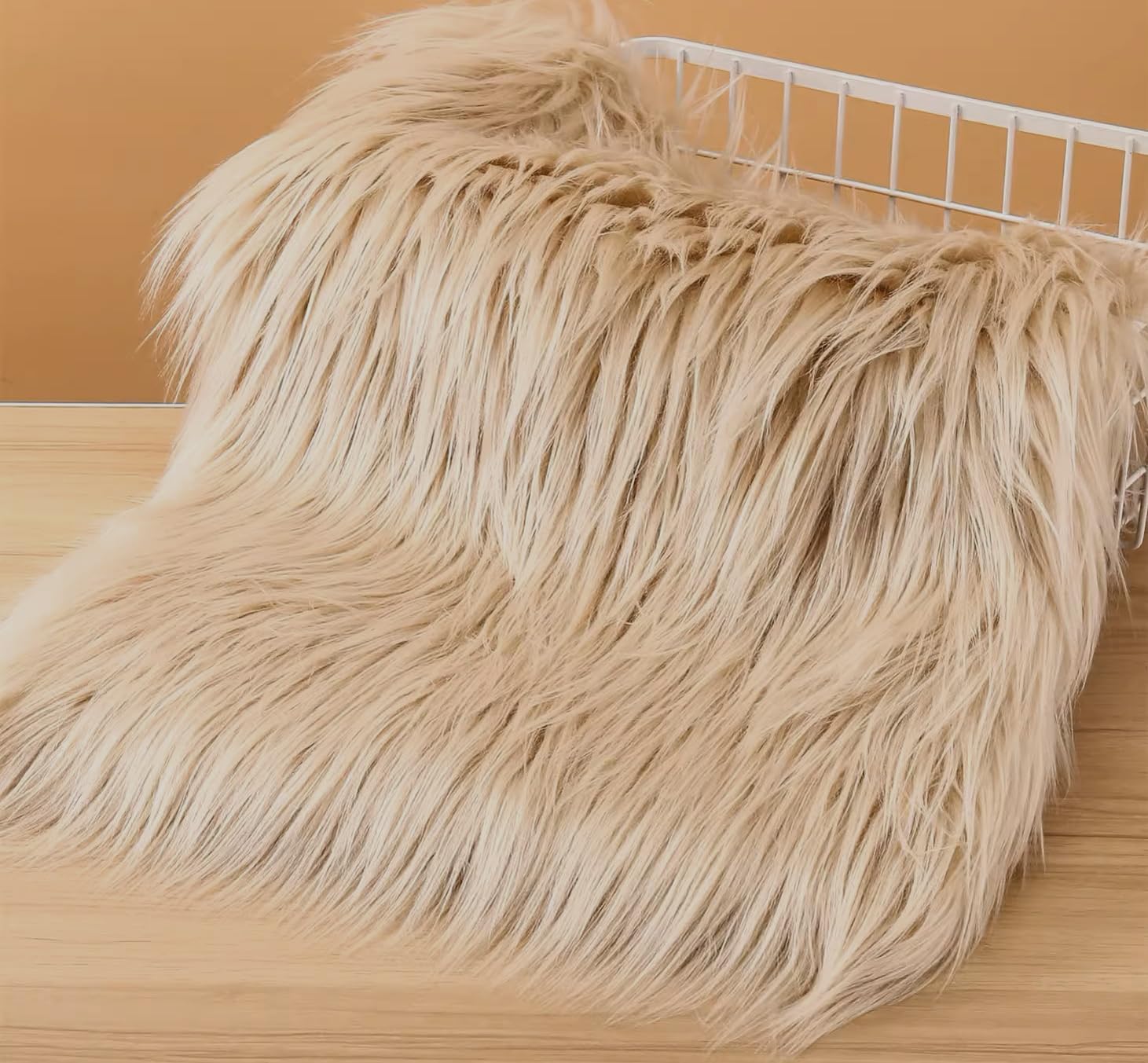 Faux Fur Fabric Square Patches for Crafts, Sewing, Costumes, Seat Pads (Beige, 10 x 20 Inch)