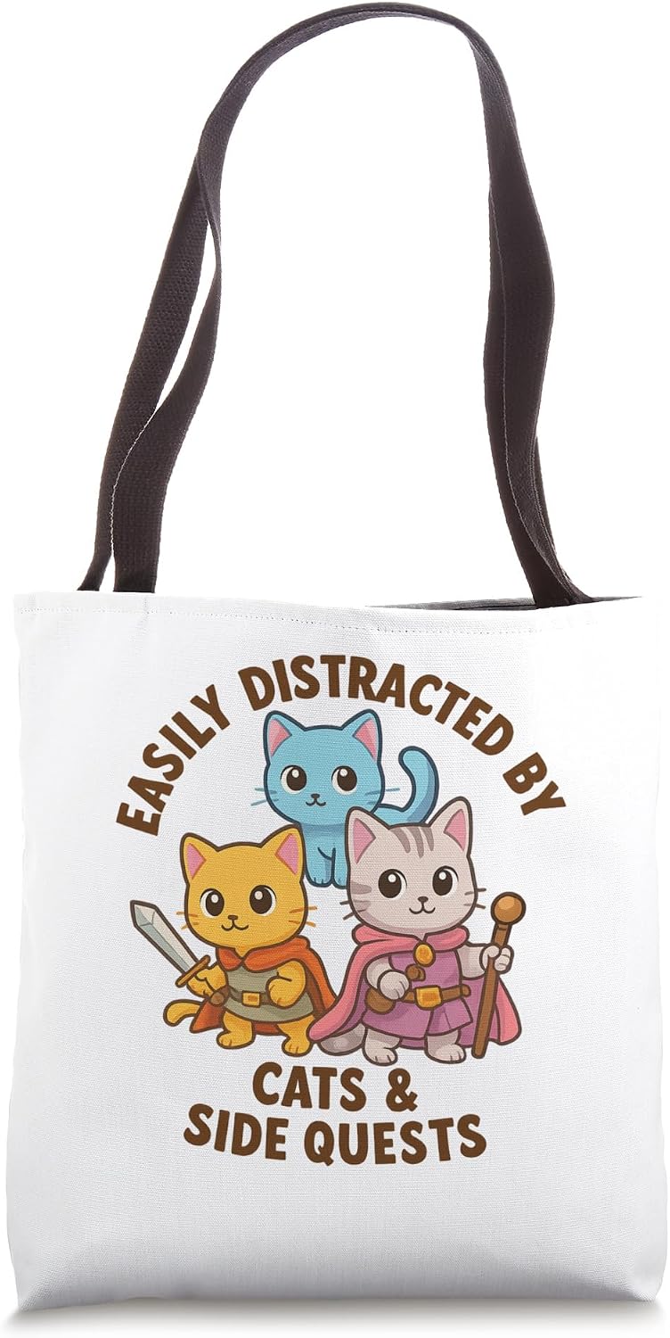 Funny Roleplay Gaming Distracted by Cats and Sidequests RBG Tote Bag