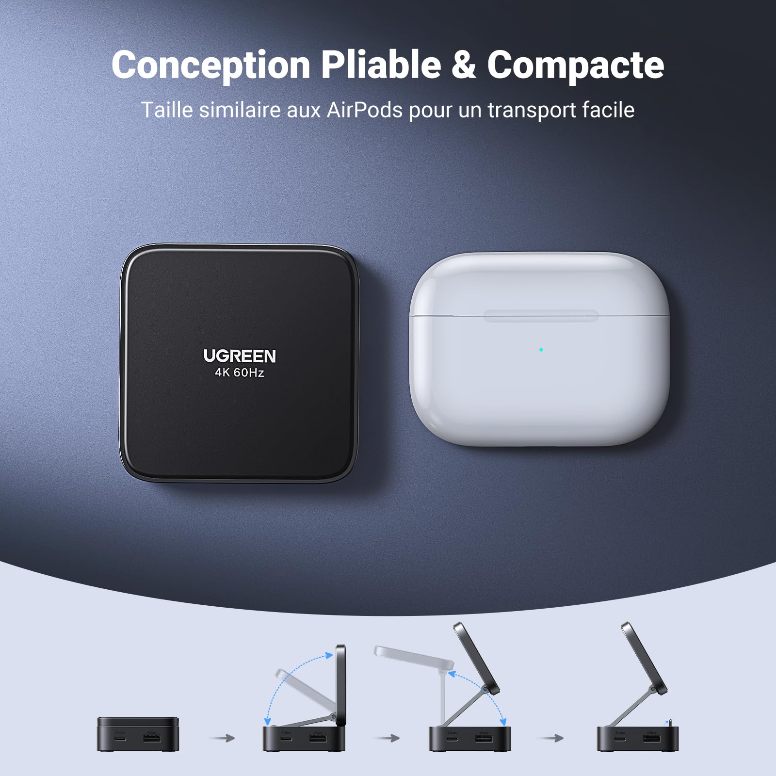UGREEN Docking Station USB C Support Téléphone Magnétique Pliable | Hub USB C, Porte Smartphone Aimanté, HDMI 4K 60Hz, 5Gbps Transfert, PD 100W, Compatible avec MagSafe iPhone 17 16 15 Série