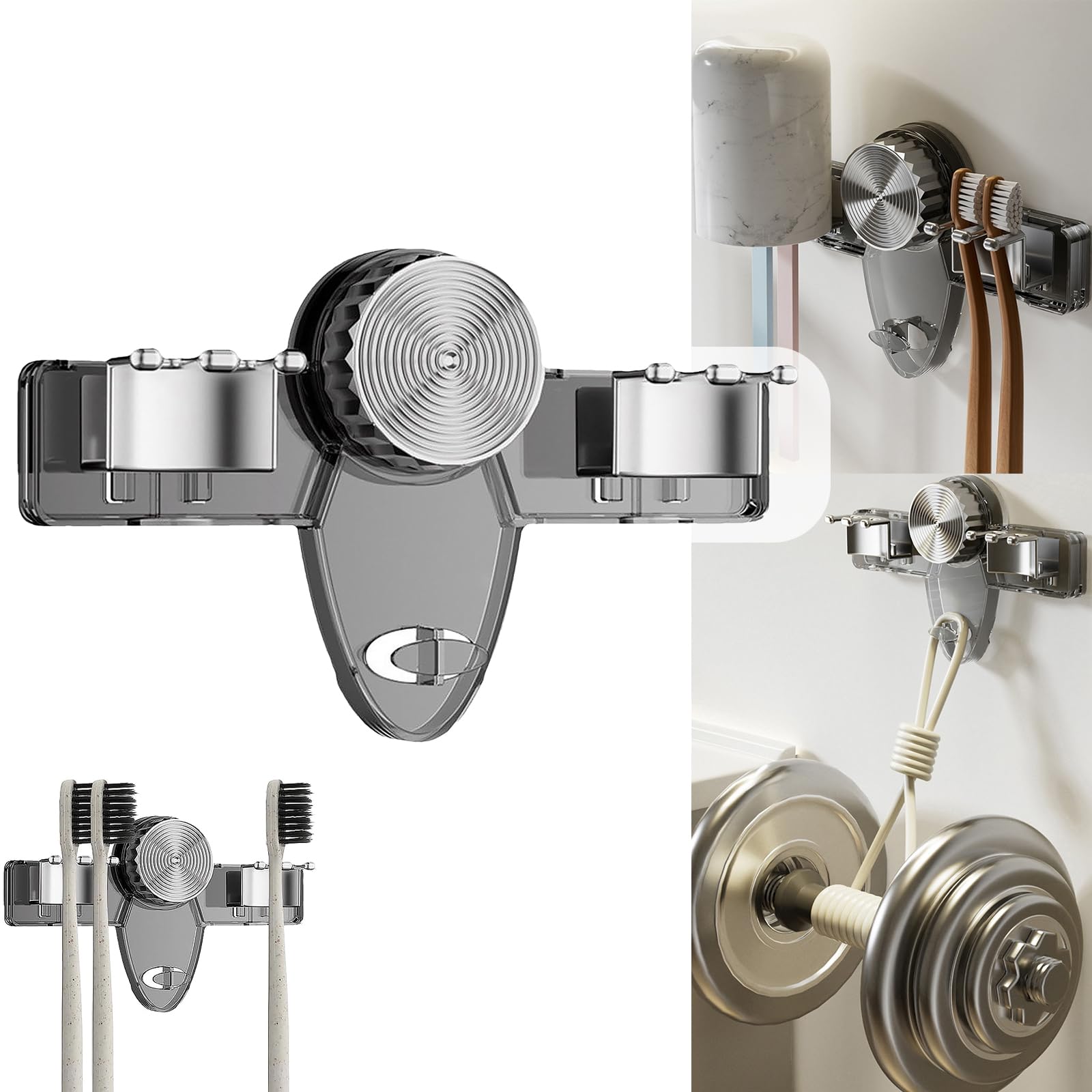 Toothbrush Holder Wall Mounted, Plastic Multifunctional Toothbrush Organizer with No Drill High Load-bearing Vacuum Suction Cup, Toothbrush Holder for Bathroom