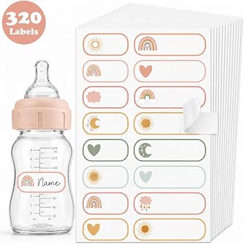320 Pcs Labels for Kids Stuff Daycare Waterproof Baby Name Labels Washable Bottle Label Reusable Self-Adhesive Tag Sticker for Self-Laminating Write-on School Essentials Food MilkBoho