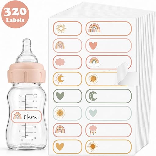 320 Pcs Labels for Kids Stuff Daycare Waterproof Baby Name Labels Washable Bottle Label Reusable Self-Adhesive Tag Sticker for Self-Laminating Write-on School Essentials Food Milk(Boho)
