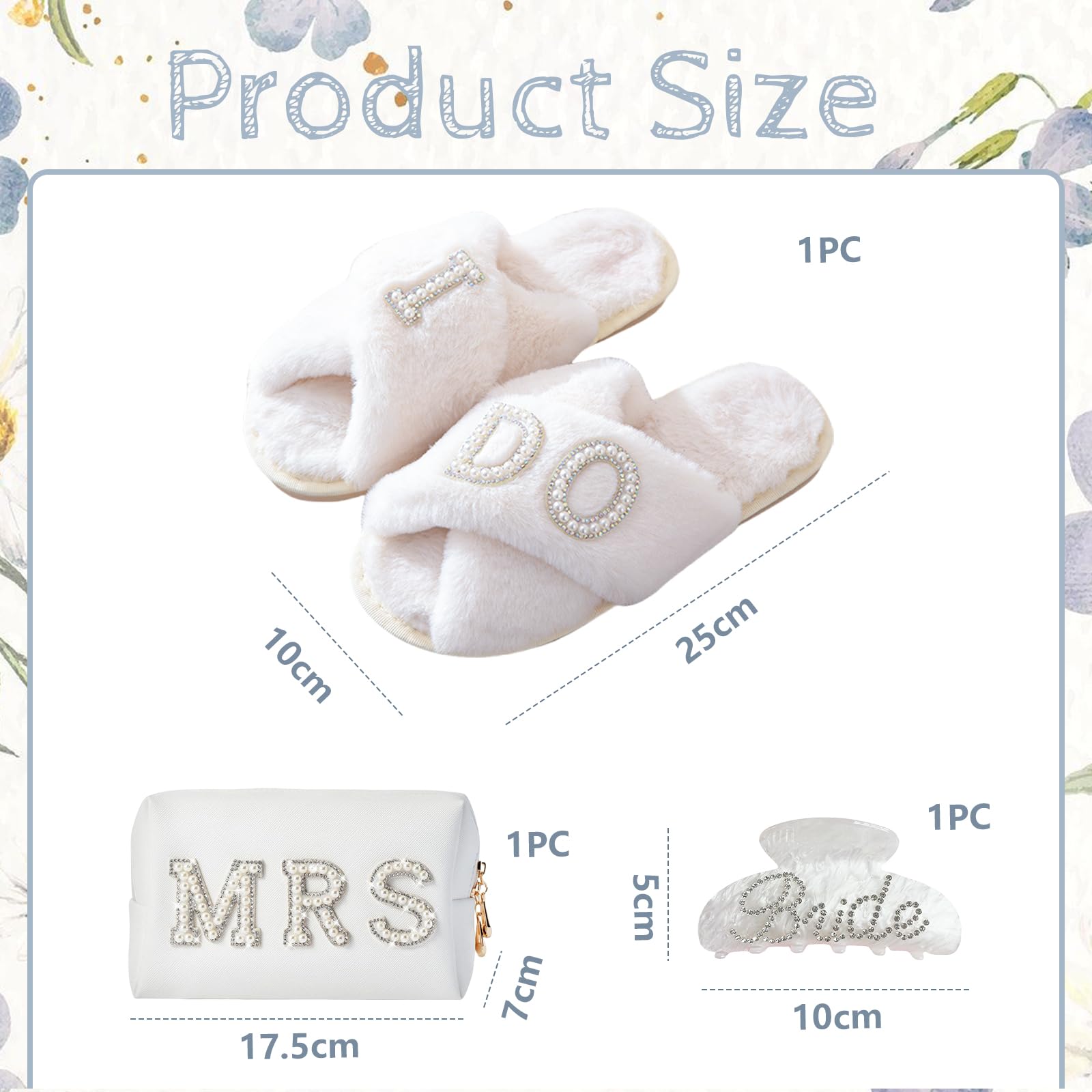 Shimmerz Set regalo futura sposa - Pochette trucco, ciabatte, vestaglia, clip per capelli - Regali di matrimonio