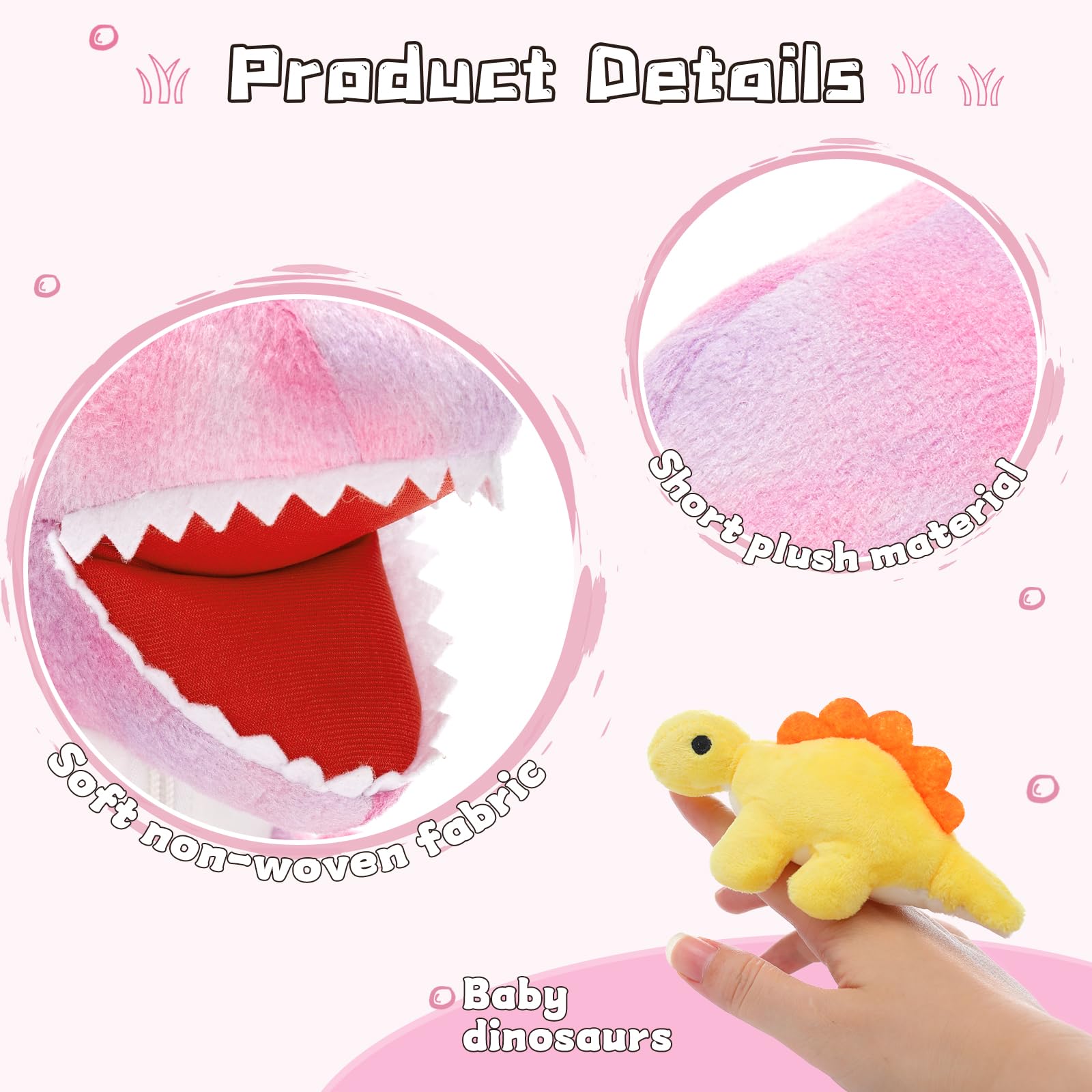 MorisMos Big Dinosaur Teddy Stuffed Animal, 50cm Pink Cuddly Fluffy Mom with 5 Babies Inside, Large T-Rex Soft Toys Kawaii Dino Present for Kids Birthday Christmas Deco — view 2