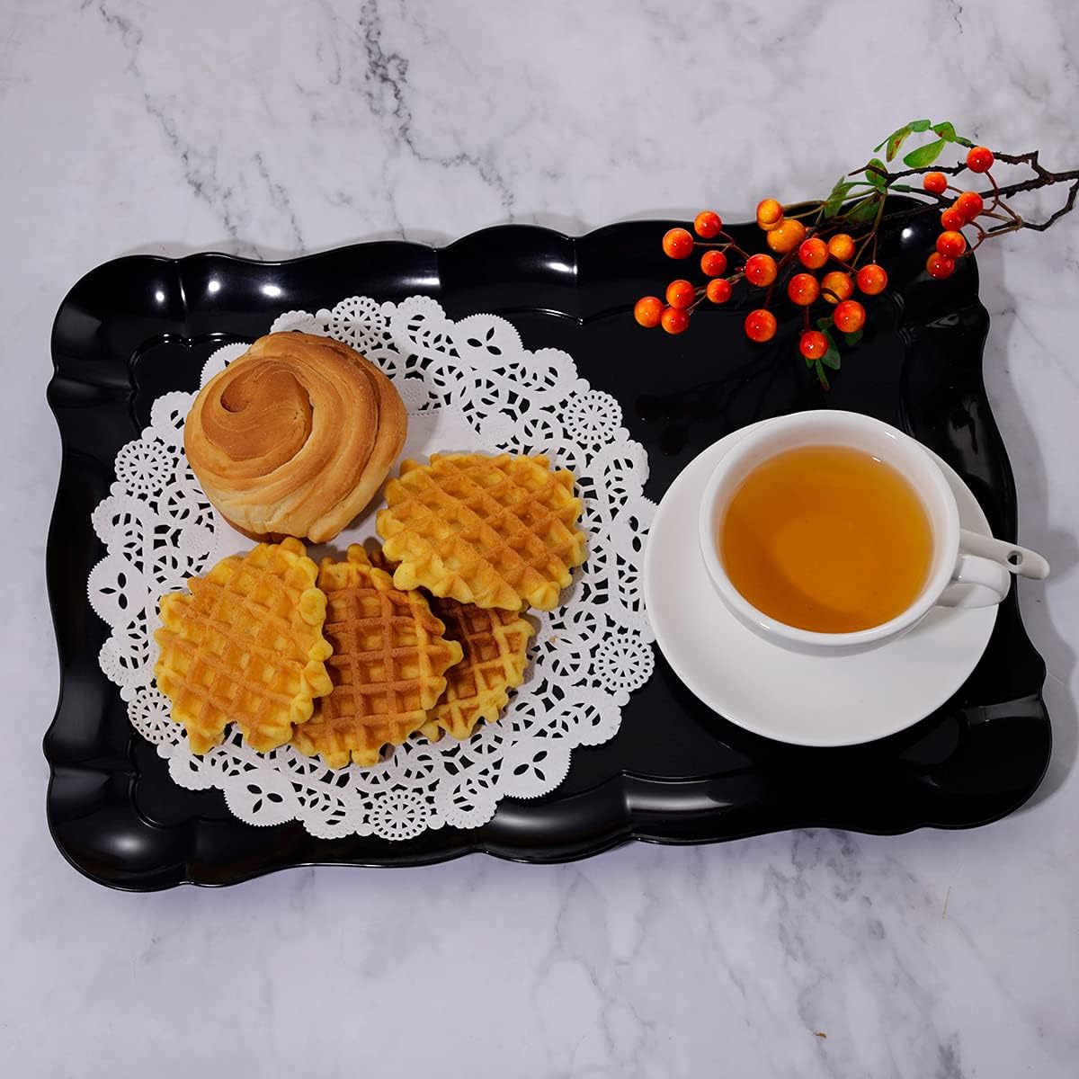 Condition photo showing New/Like New for BBG 6 Pack Black Plastic Serving Trays, 15" x 10" Party Platters and Trays, Rectangle Black Plastic Serving Trays, Dishwasher Safe Reusable Platters Set, Plastic Trays for Party