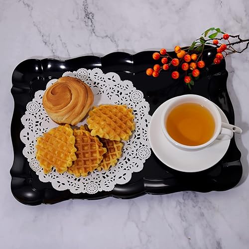 Miniatura 3 de BBG Paquete de 6 bandejas de plástico negro para servir alimentos, platos y bandejas de fiesta de Halloween de 15 x 10 pulgadas, bandejas