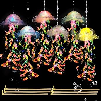 PASLFC Jellyfish Lantern Luminous Jellyfish Lamp Hanging Jellyfish Lamp Hanging Jellyfish Lamp for Decorative Atmosphere Lighting Room Birthday Party Pack of 6 [Energy Class G]