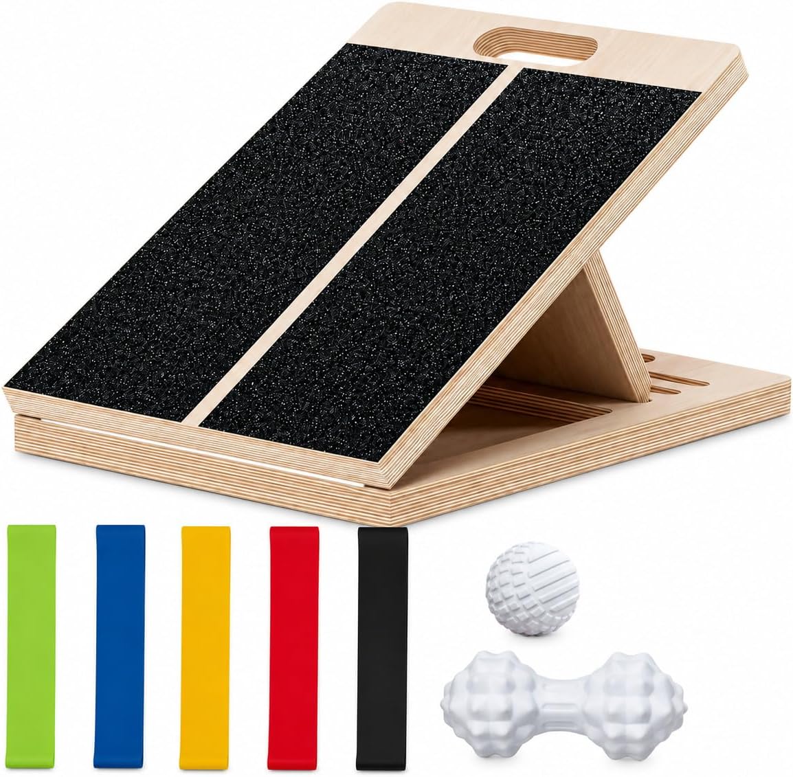 Frylr Portable Wooden Slant Board for Calf Stretching and Exercise, Adjustable Incline Wedge for Squats and Balance
