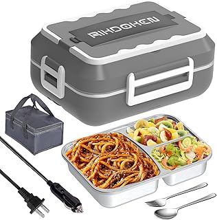 60W Faster Electric Lunch Box Food Heater, Portable, Stainless Steel, 1.5L Capacity, Leak-proof, with Spoon, Fork