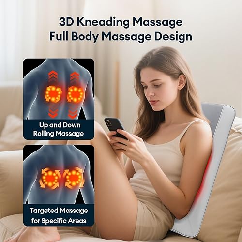 Miniatura 3 de IeBilif Masajeador de espalda con calor, masaje 3D enrollado hacia arriba y hacia abajo para cuello y hombro, masajeador inalámbrico con calefacción