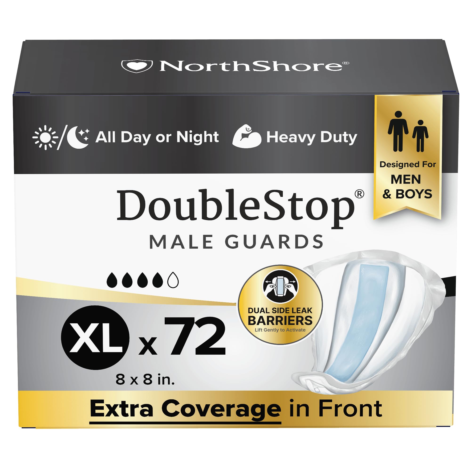DoubleStop Male Incontinence Guards, X-Large, 72 Count