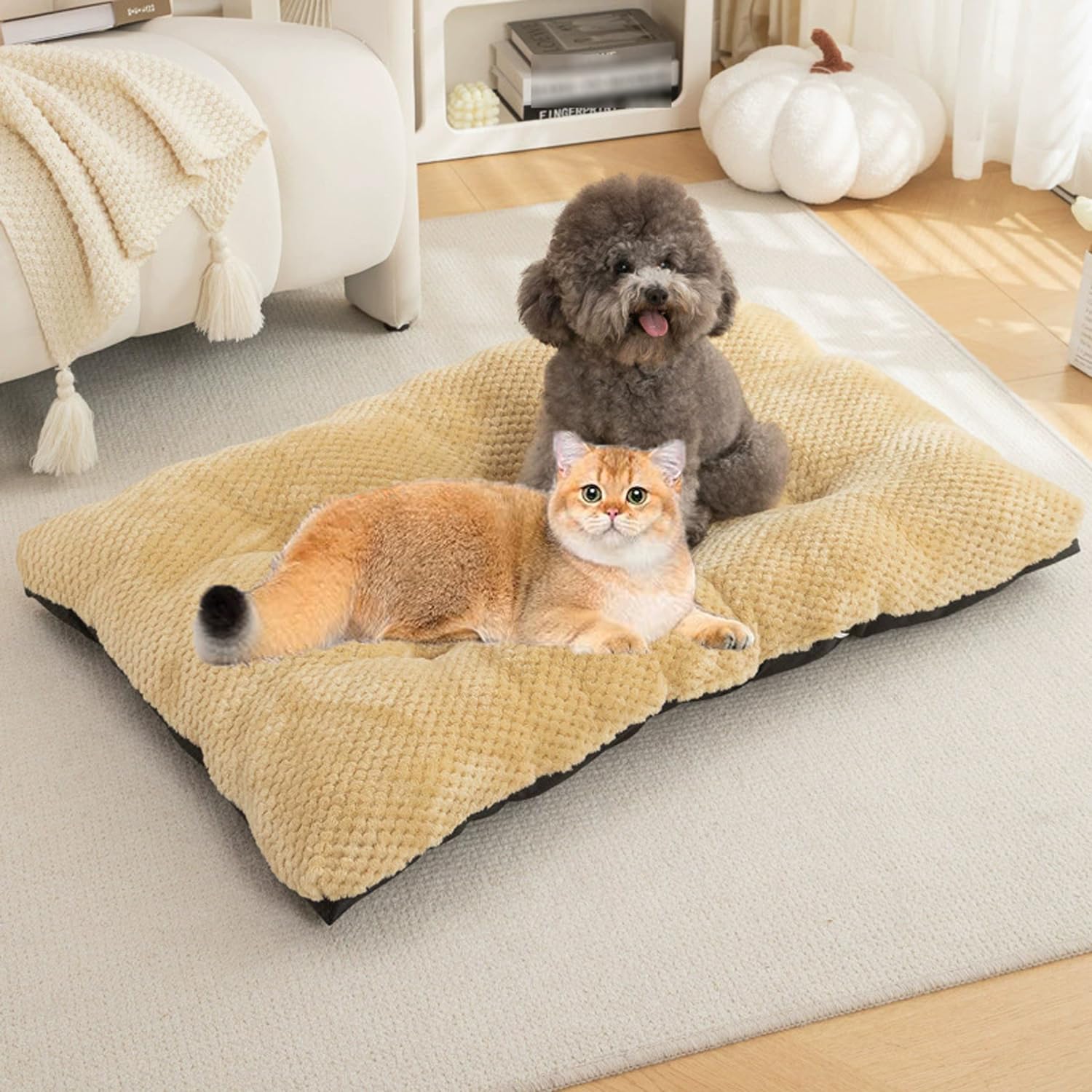 Tapis de couchage doux pour chat - Auto-chauffant - Avec fond antidérapant - Pour intérieur et extérieur - Taille XXL - 110 x 75 x 12 cm, gris clair
