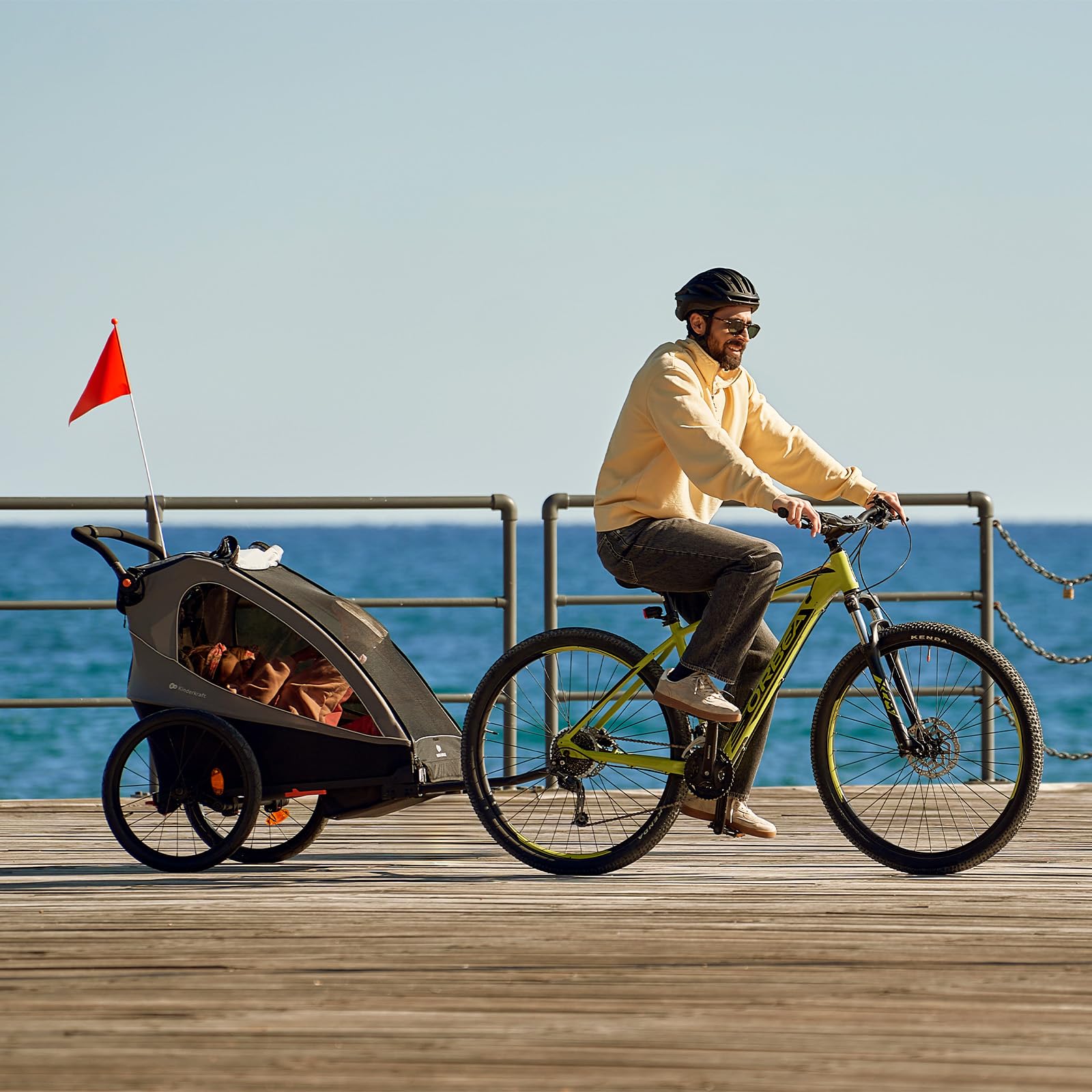 Kinderkraft NAVA Walk 2-in-1 Fahrradanhänger und Buggy für 2 Kinder, aufpumpbare Räder, verstellbare Federung, 9-Fach Verstellbarer Schiebegriff, UV-Schutz, Moskitonetz, wasserdicht, Grau