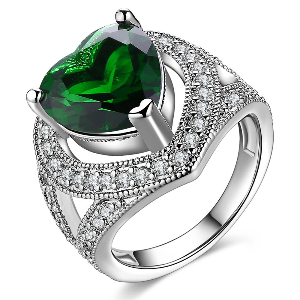 Yellow Chimes Rings for Women Green Emerald Crystal Heart Adjustable Ring Cocktail Style Platinum Plated Ring for Women and Girls. (B07849MJ1K) Amazon Price History, Amazon Price Tracker