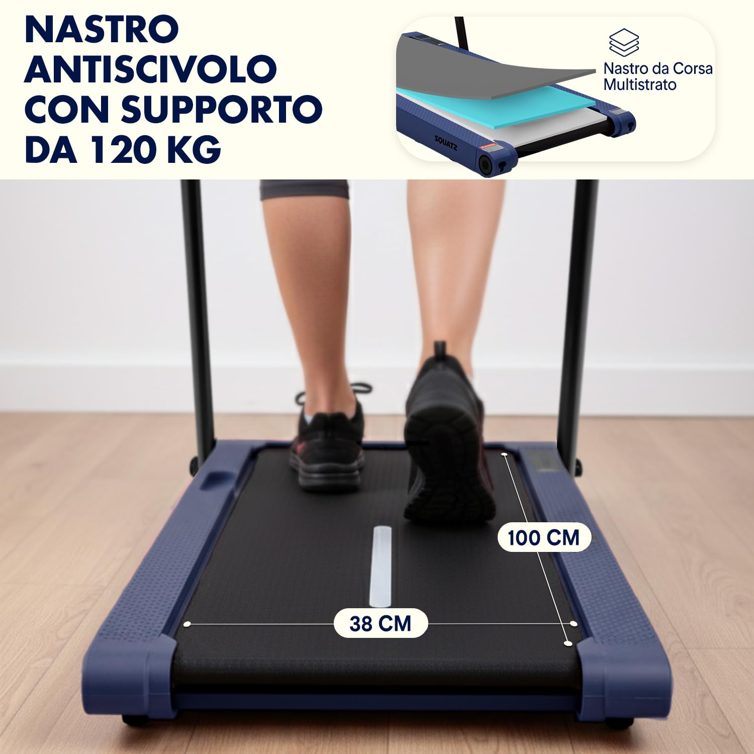 Squatz Tapis Roulant Pieghevole 2-in-1 con Pedana Vibrante, Walking Pad Salvaspazio, Display LED, Supporto Tablet, Telecomando, Motore Silenzioso 750W per Casa e Ufficio