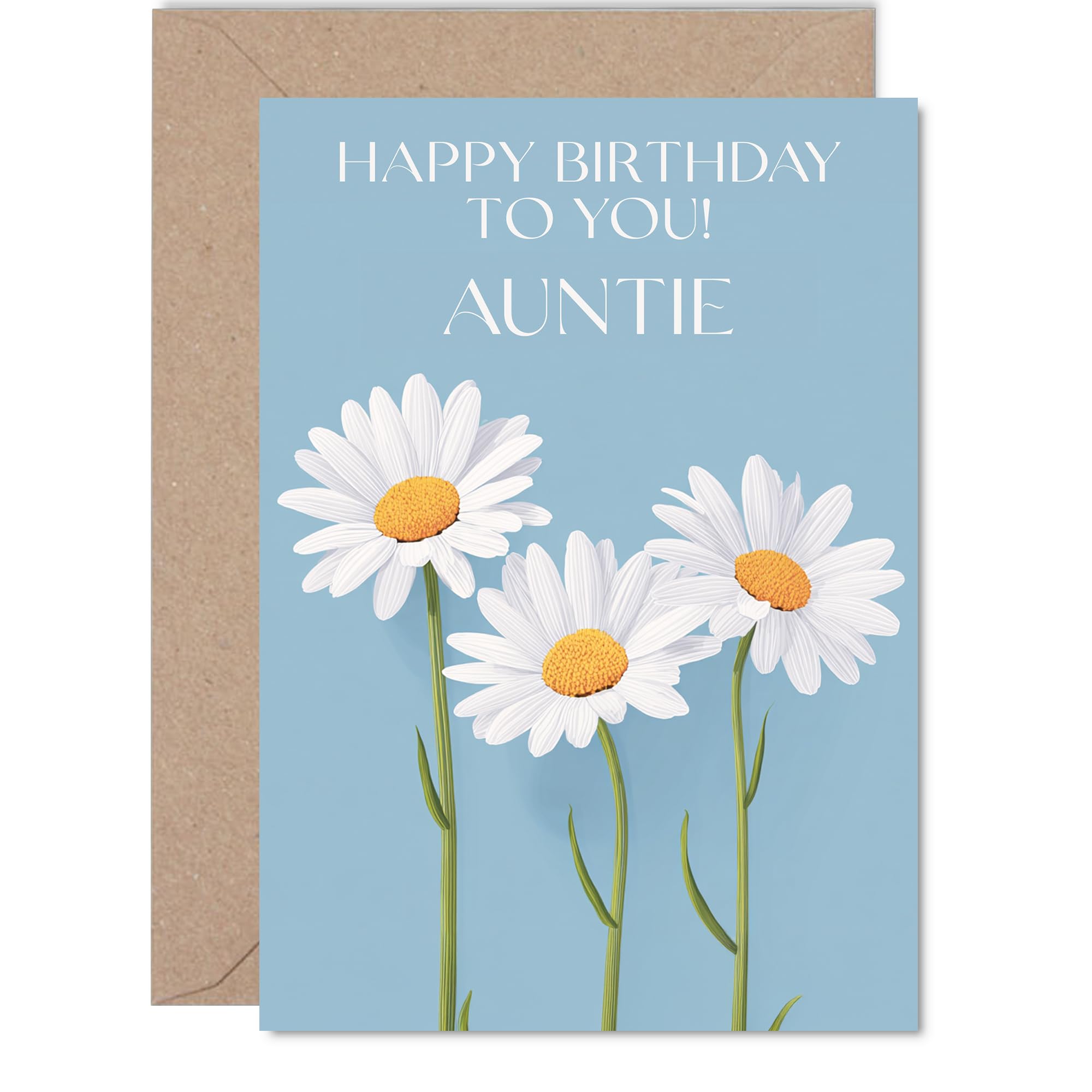 Auntie Birthday Card - Wild Daisies - Happy Birthday Card for Auntie from Nephew Niece, 5x7 Inch Floral Flowers Bday Greeting Cards