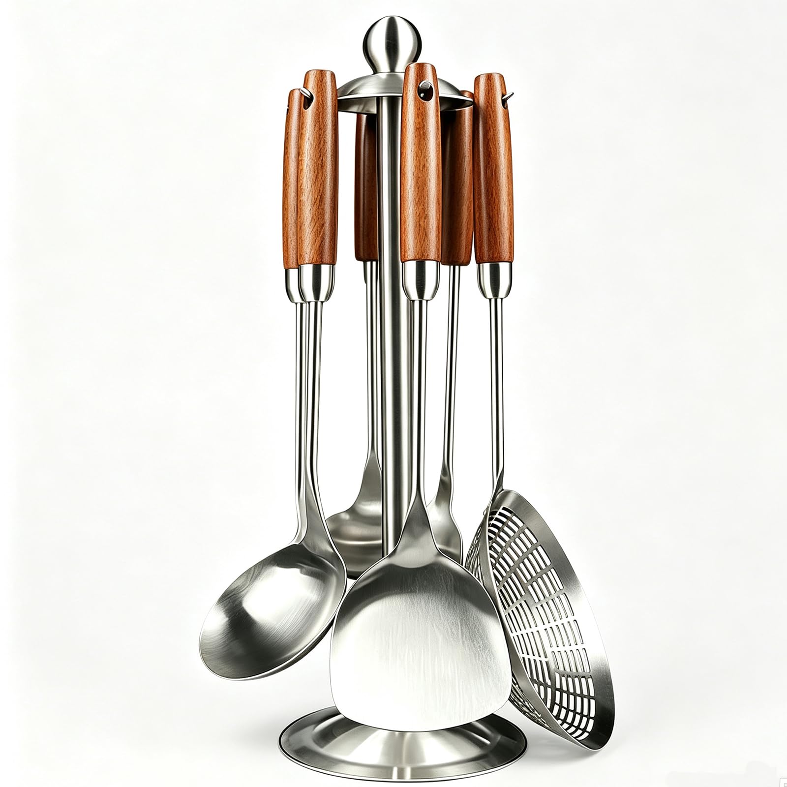7 Pcs Stainless Steel Kitchen Cooking Utensils Set with Rotate Holder