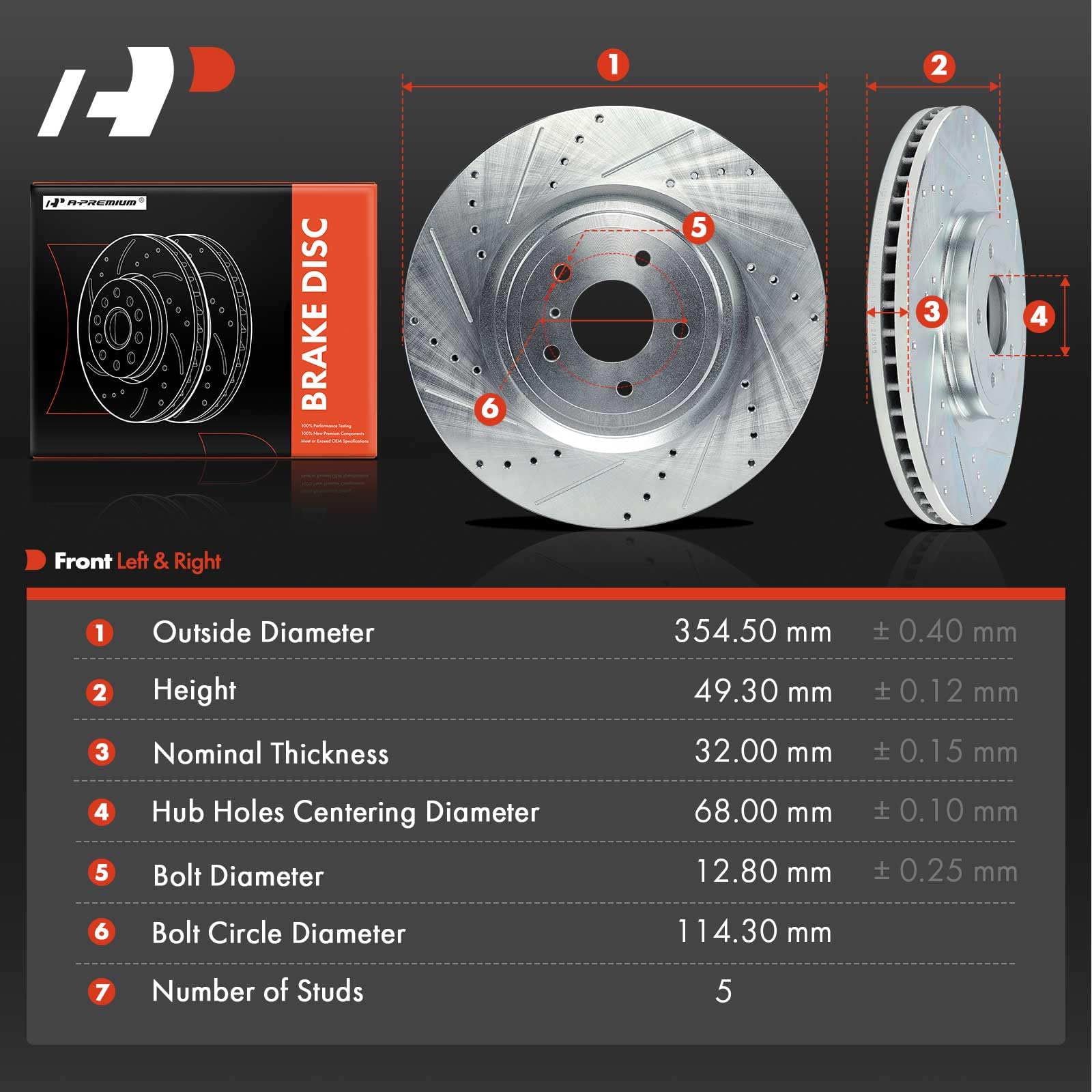 Amazon.com: A-Premium 13.96 inch (354.50mm) Front Drilled and