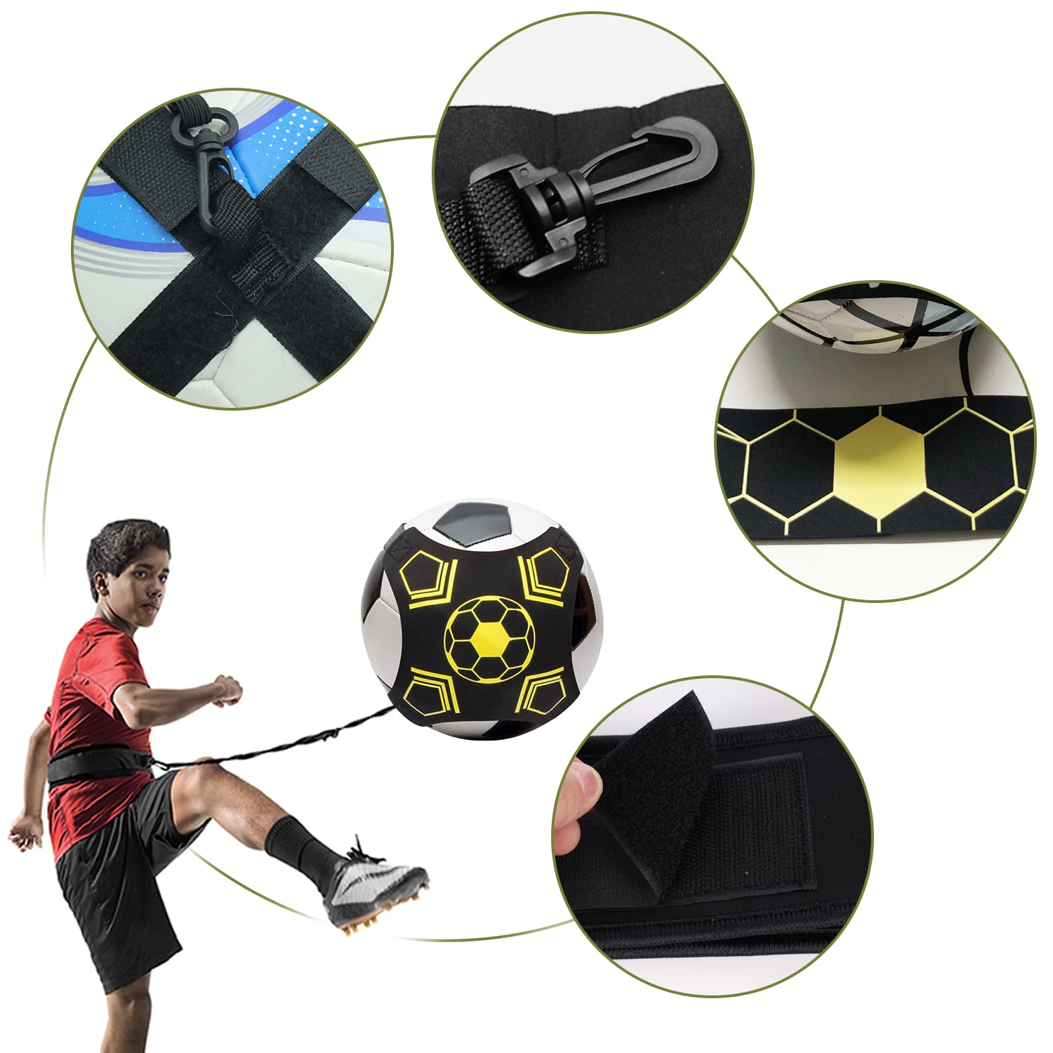 1 Morceau de Ceinture d'entraînement de Football, avec 1 Morceau de Sac en Filet de Football, équipement auxiliaire d'entraînement de Football, Longueur de Corde réglable.