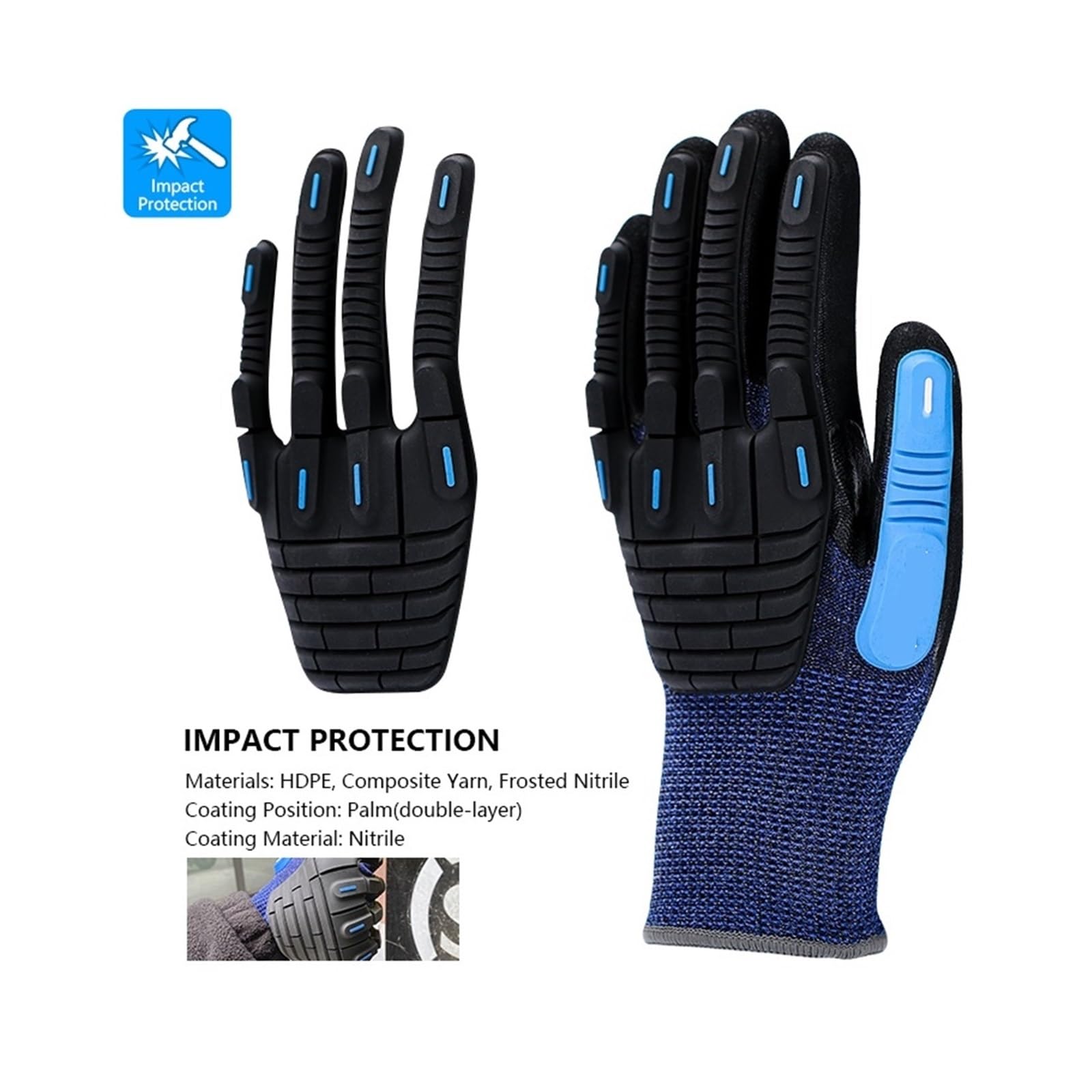 Guantes de trabajo resistentes al corte, Guantes resistentes a cortes,Guante anticorte y resistente a impactos de grado 5, trabajo fibra vidrio poliéster nitrilo HPPE