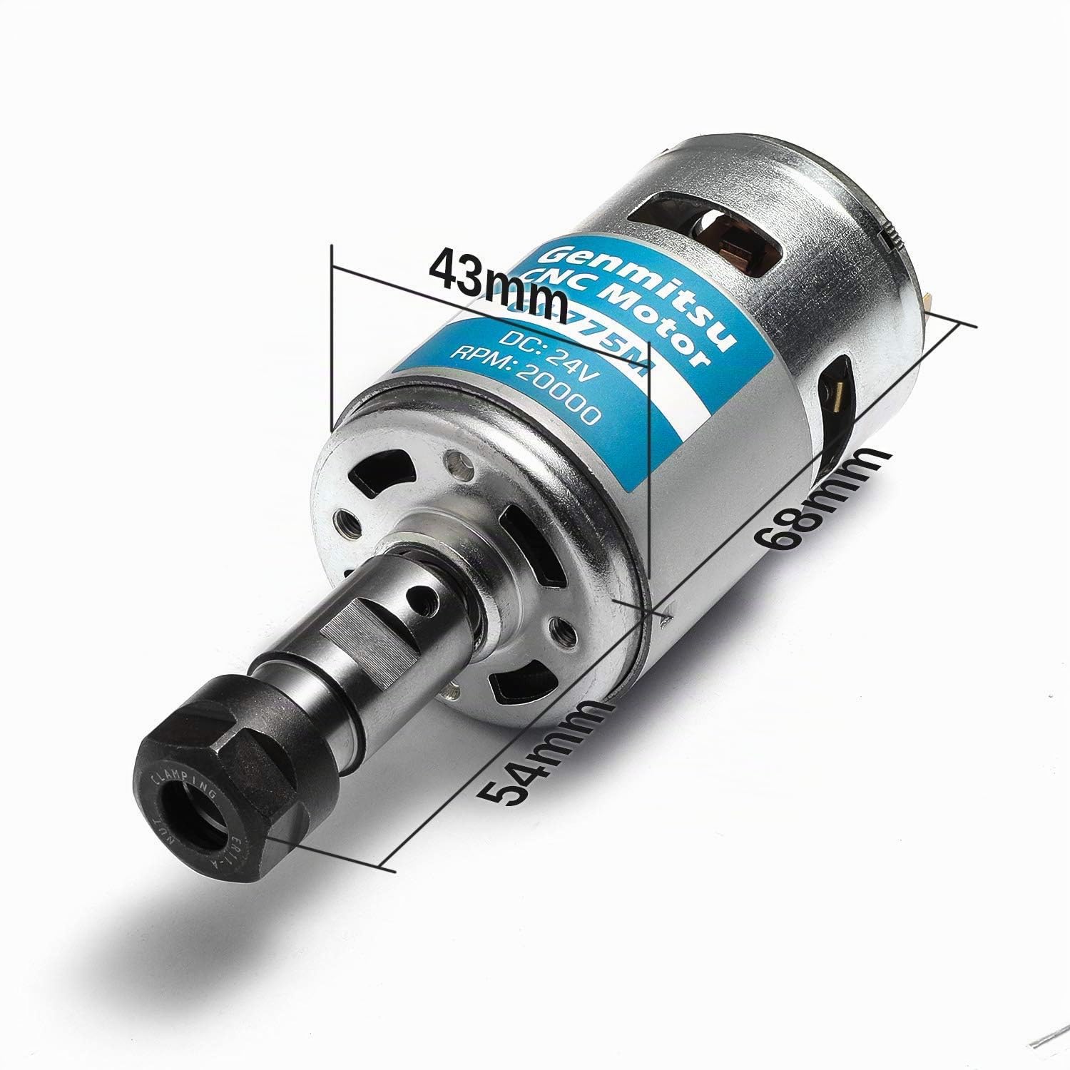 Genmitsu GS-775M 775 - Motore a mandrino CNC con set di pinze di tensione ER11, 24 V DC, 20.000 giri/min, motore elettrico DC molto potente per fresatura/incisione CNC 3018