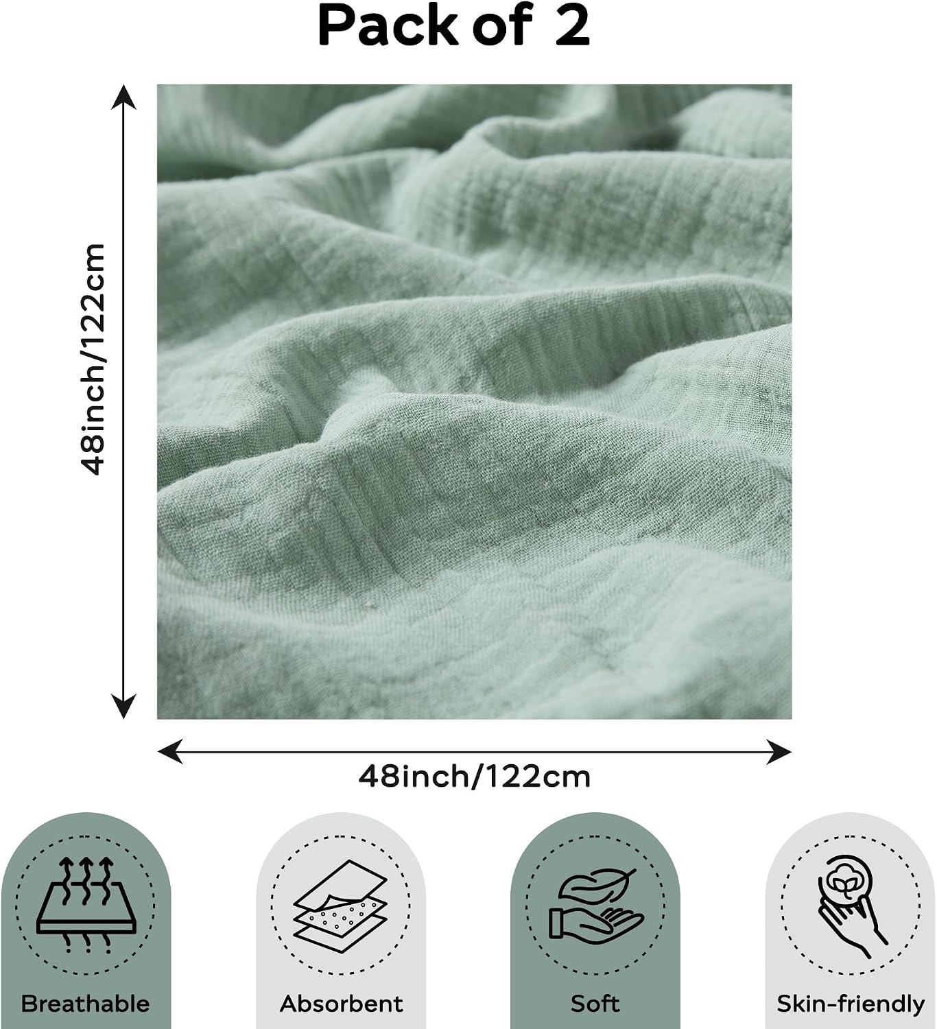 JELLYMONI Muslin Swaddle Blankets for Unisex, 2 Pack Newborn Receiving Blanket, Large 47 x 47 inches Soft Breathable Muslin Baby Blanket for Newborn Boys & Girl