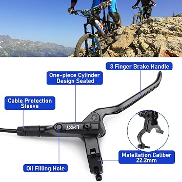 TOBWOLF Right Rear Hydraulic Disc Brake Kit with 160MM Rotor | Pre-Bled 150CM Hose | Aluminum Lever & Dual Piston Caliper for MTB, E-Bike & Fat Bike | Includes Mounting Bolts