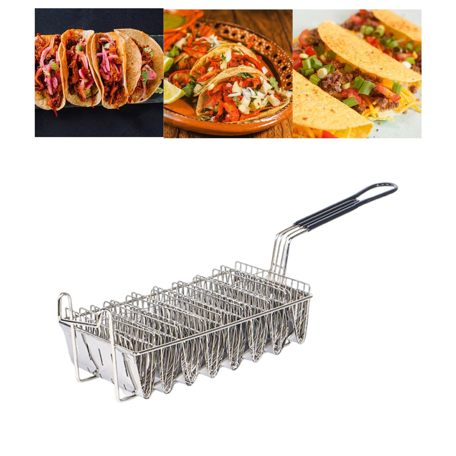 Sharplace Taco Basket, Cesta para Freír Taco, Cesta Profunda con Mango Ergonómico, Acero Inoxidable y Hierro, Diseño Versátil para Tacos, Tortillas, Reuniones, Fiestas, 8 Compartimento