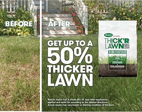 Miniatura 2 de Scotts Turf Builder Thick'R - Mezcla de festuca alta para césped, semillas combinadas, fertilizantes y mejoradores del suelo, espesa el césped