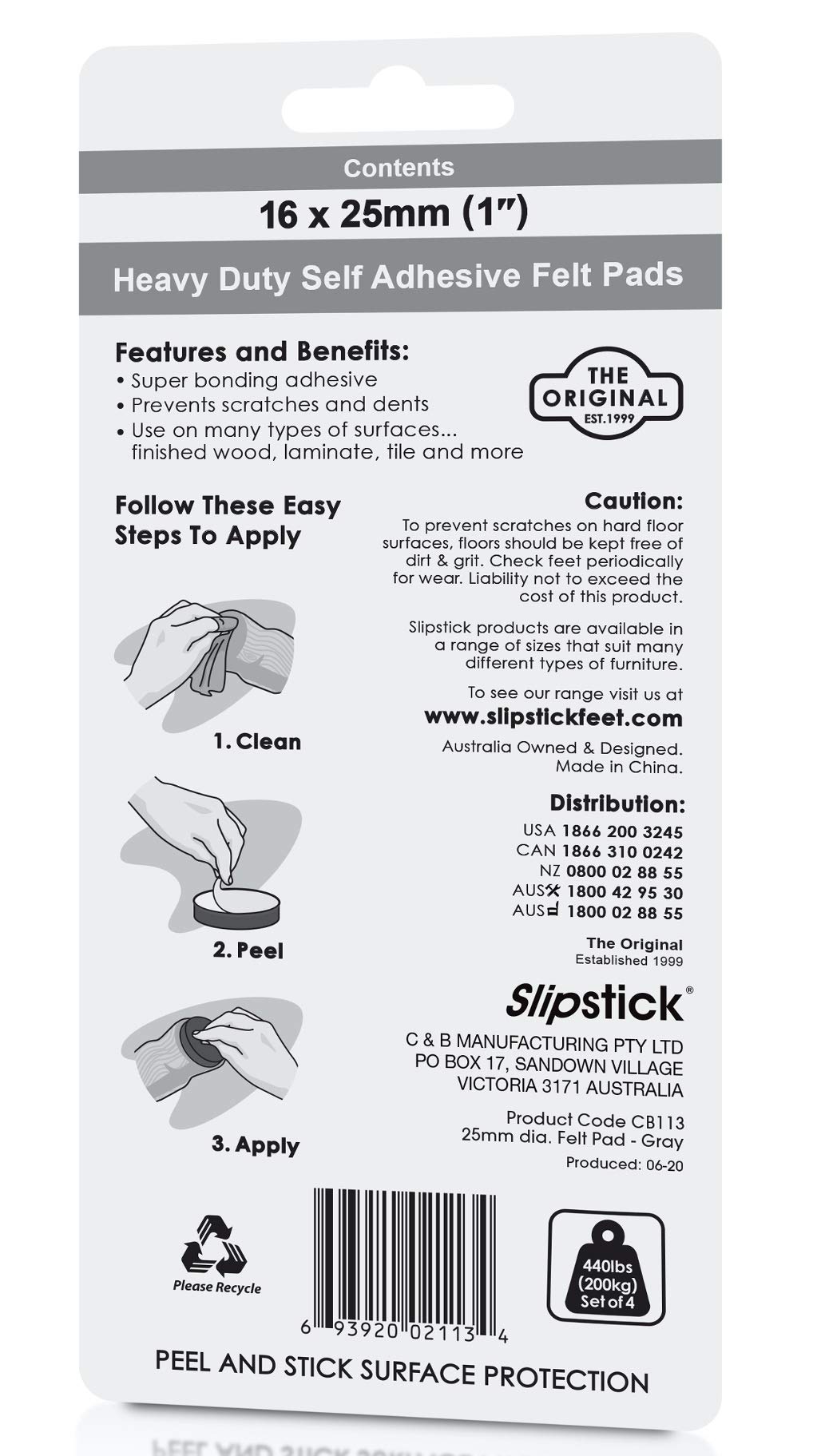 Slipstick CB113 - Almohadillas de Fieltro Autoadhesivas de 1 Pulgada (Paquete de 144 Piezas) Deslizadores de Fieltro Adhesivos Redondos