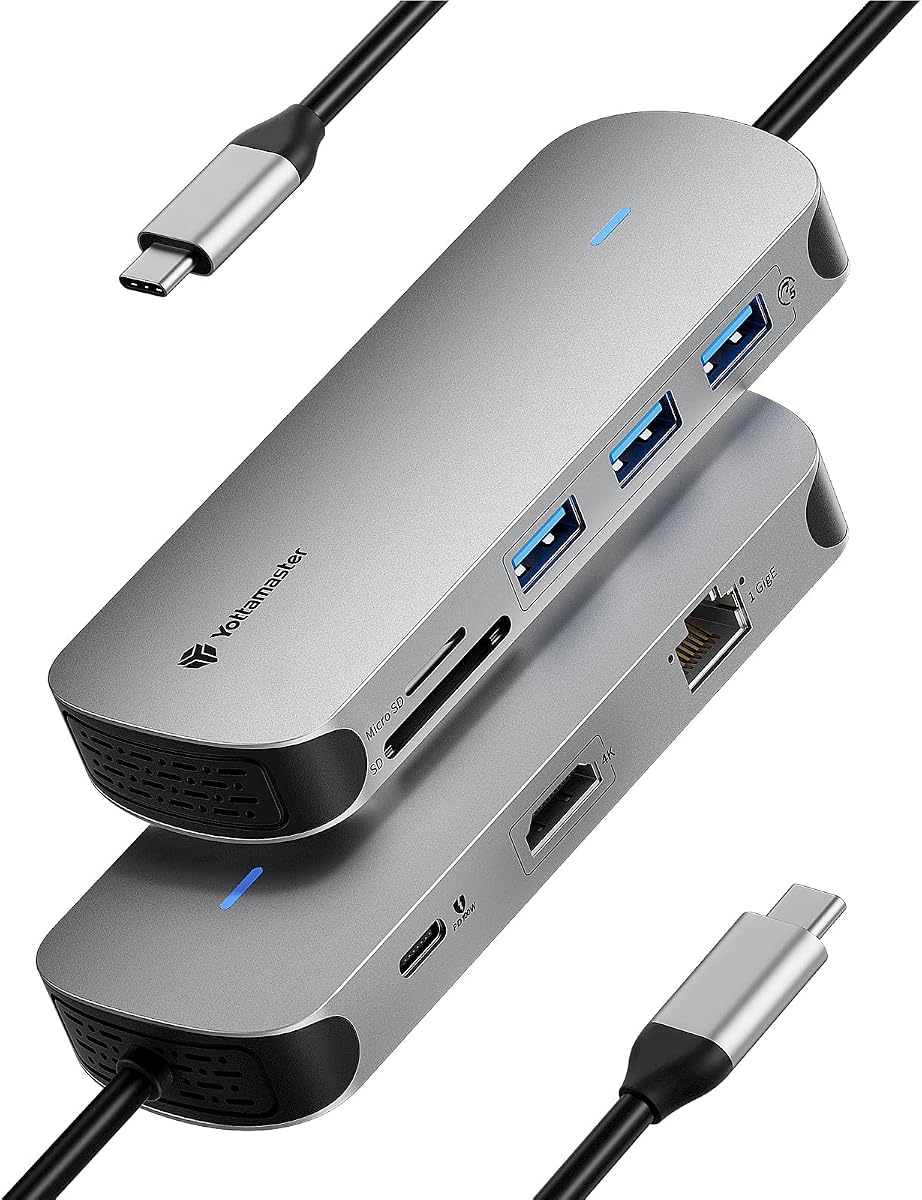 Yottamaster Laptop Docking Station 4K@60Hz HDMI for MacBook/Dell/HP/Surface | 8 in 1 USB C Dock with HDMI, 100W PD 3.0, 3 USB A Data Transfer, RJ45, SD/TF, USB C Hub Multiport Adapter for Work & Travel