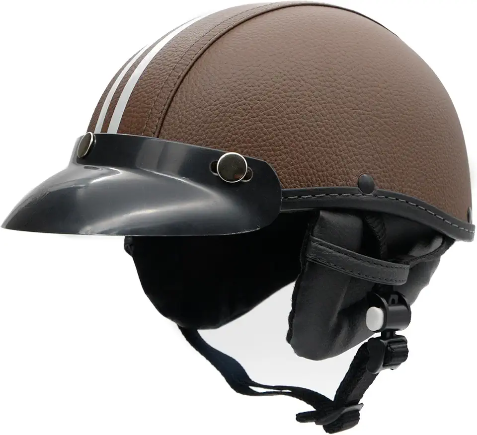 Capacete Coquinho Custom Br101 Bike Scooter Elétrica Skate Revestido Couro Preto Premium