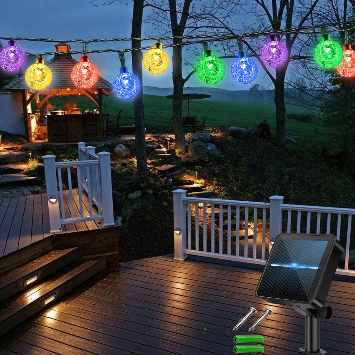 Solar Fairy Lights Garden Outdoor, 30LED 3M Solar Fairy Lights, Waterproof Solar Powered Bubble Lights, 8 Modes with 8-Hour Timer, Suitable for Garden, Party, Yard, Decoration, Home(Multi-Colour)