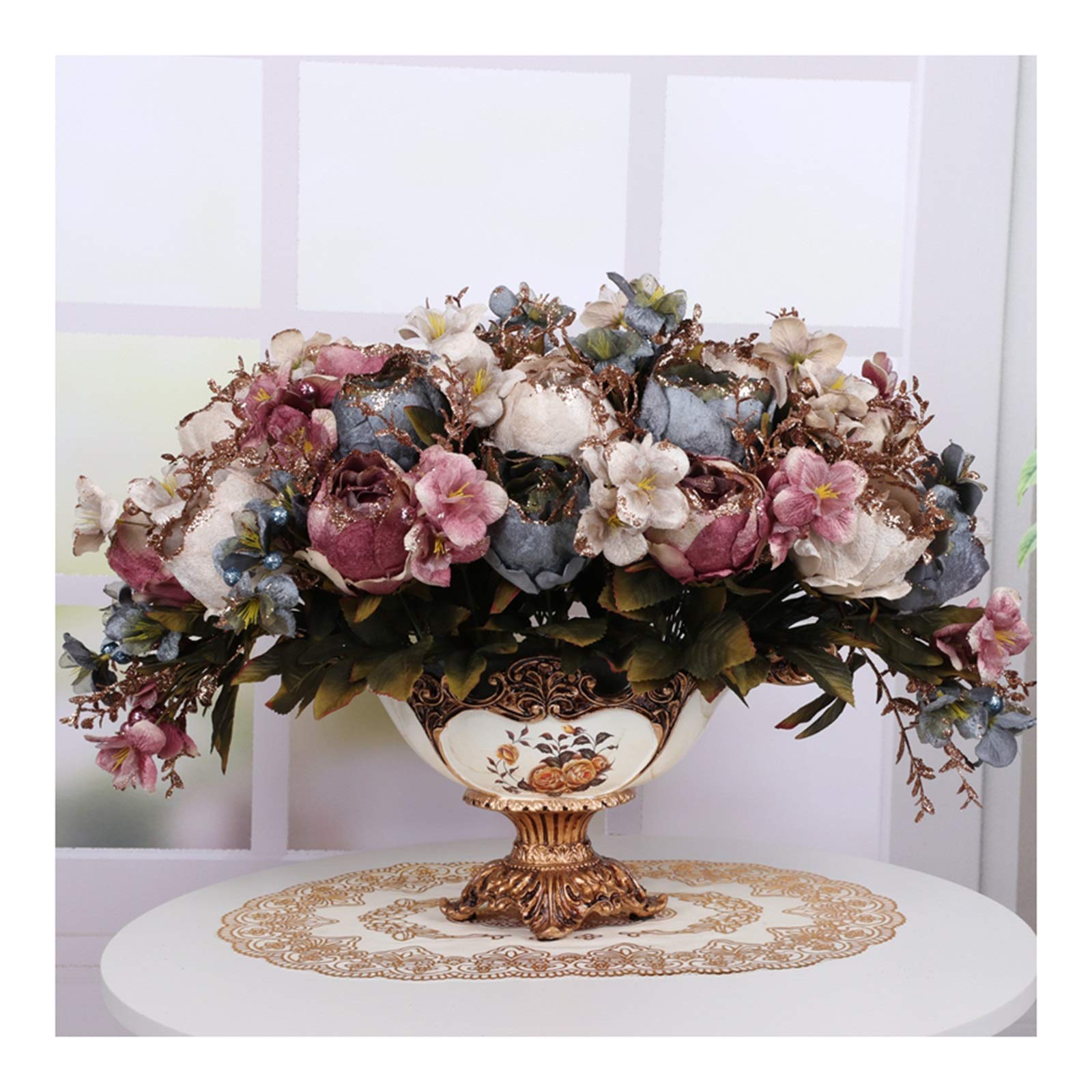 DFGHNBVC Artificial Flowers Artificial Flowers In Vase - Simulation Peony Bouquets With Resin Vase, Lifelike Faux Flannel Silk Flowers Fake Peony Bonsai Centerpieces For Home/Office/Wpart